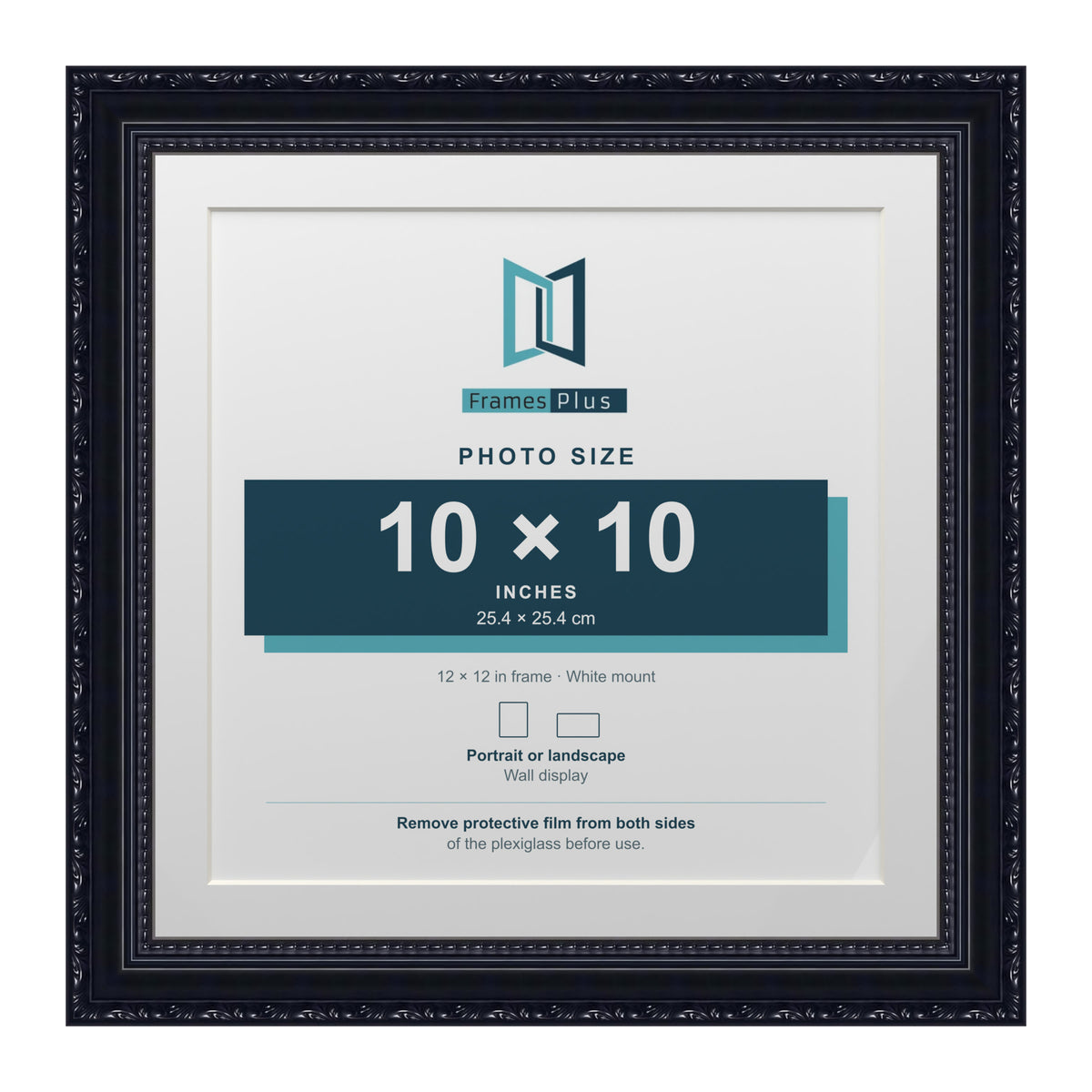Louis Range Black Picture, Photo & Poster Frame with White Mount - 12x12" Frame for 10x10" Photo, Black