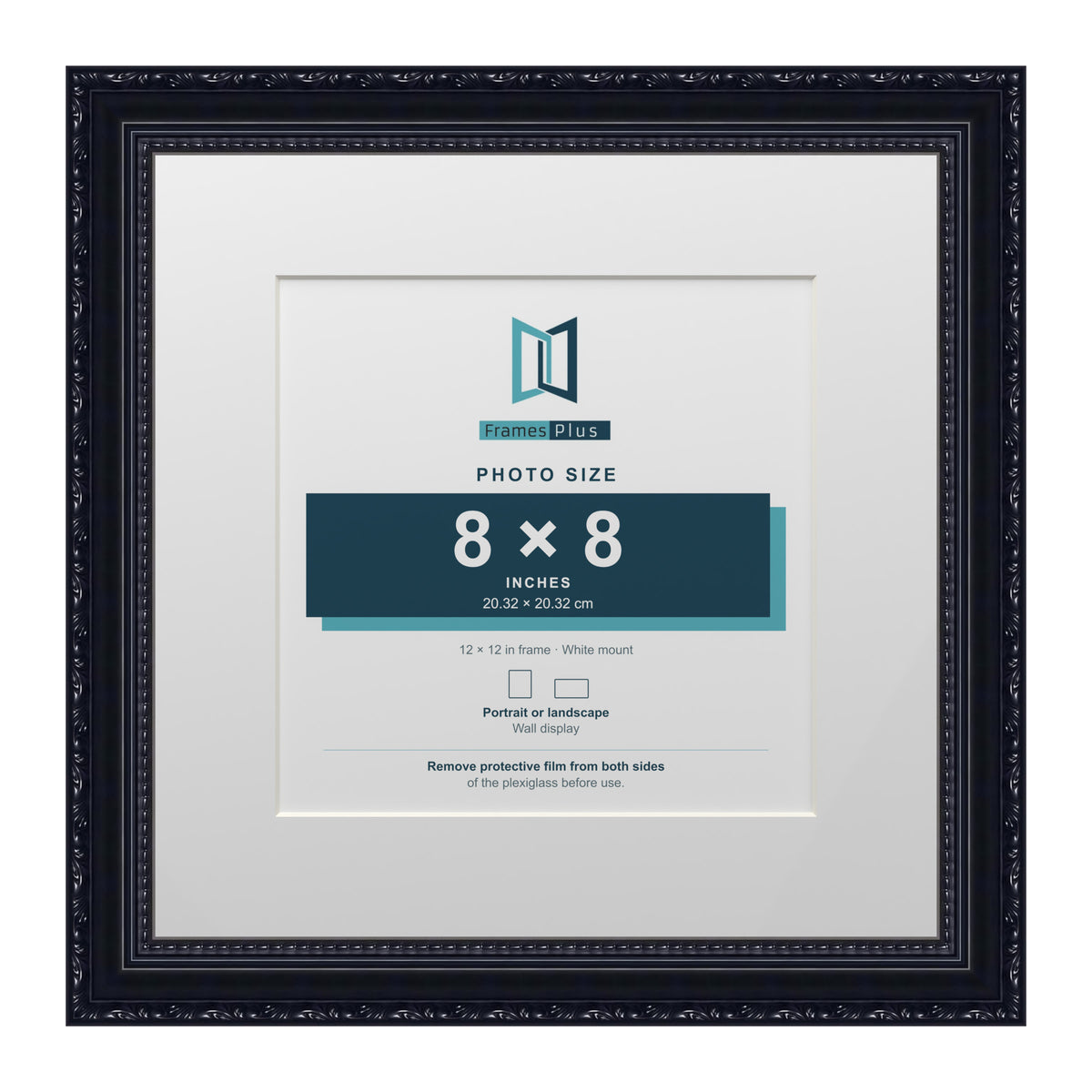 Louis Range Black Picture, Photo & Poster Frame with White Mount - 12x12" Frame for 8x8" Photo, Black
