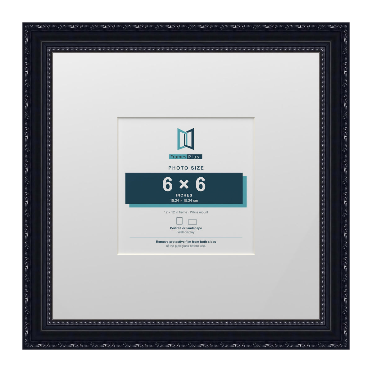 Louis Range Black Picture, Photo & Poster Frame with White Mount - 12x12" Frame for 6x6" Photo, Black