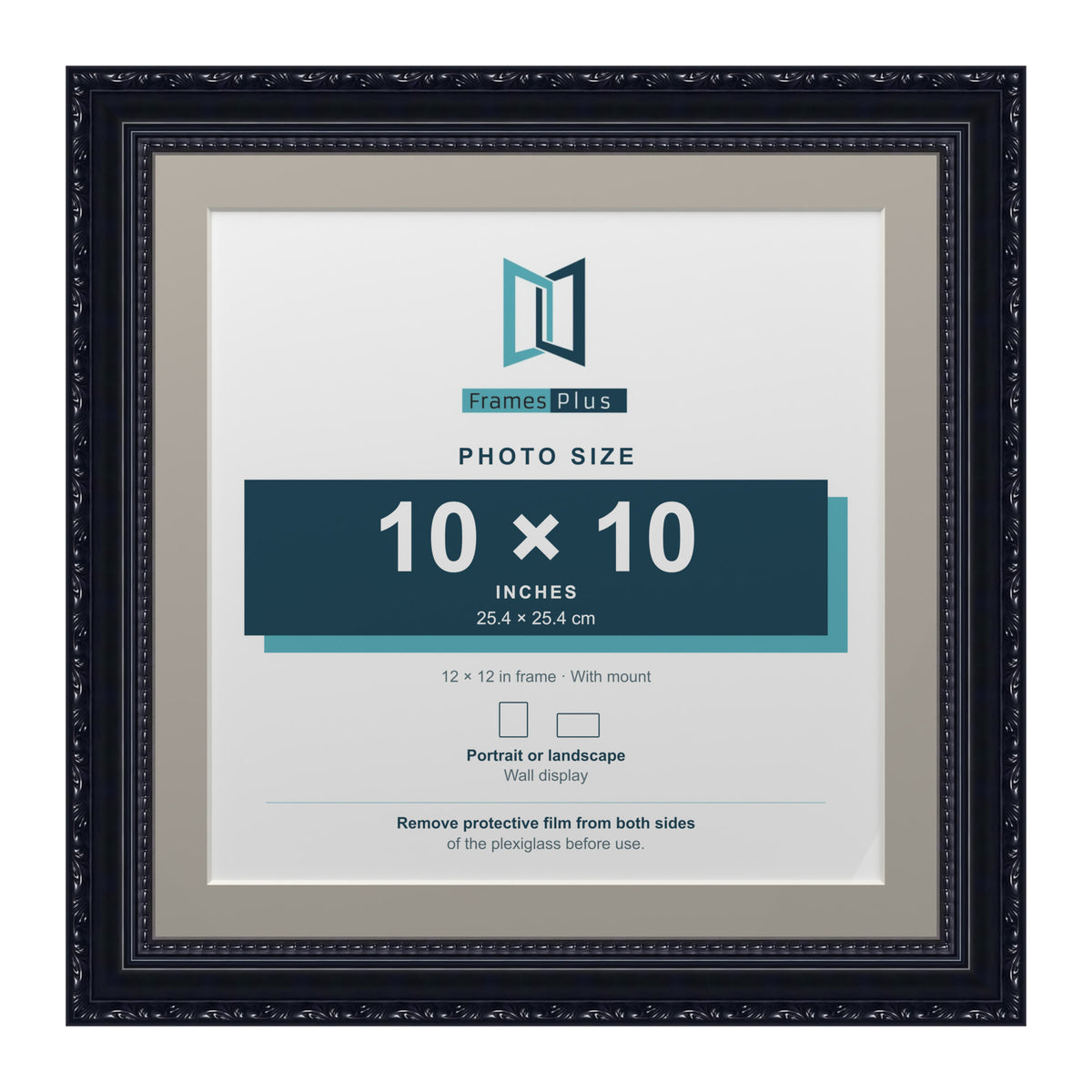 Louis Range Black Picture, Photo & Poster Frame with Dawn Grey Mount - 12x12" Frame for 10x10" Photo, Black