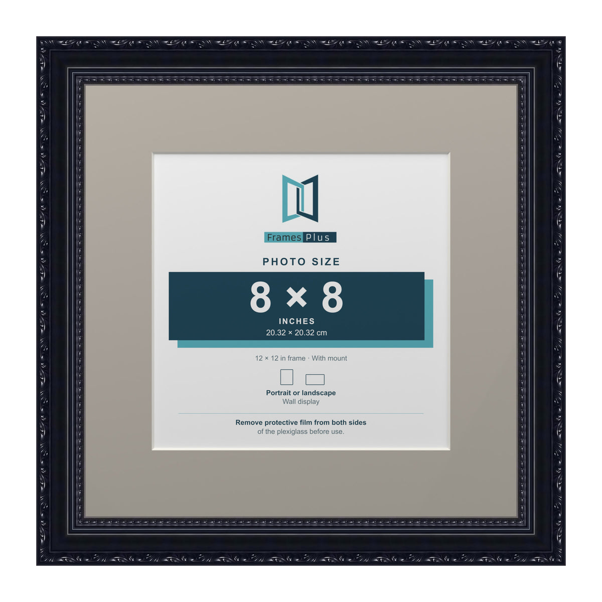 Louis Range Black Picture, Photo & Poster Frame with Dawn Grey Mount - 12x12" Frame for 8x8" Photo, Black