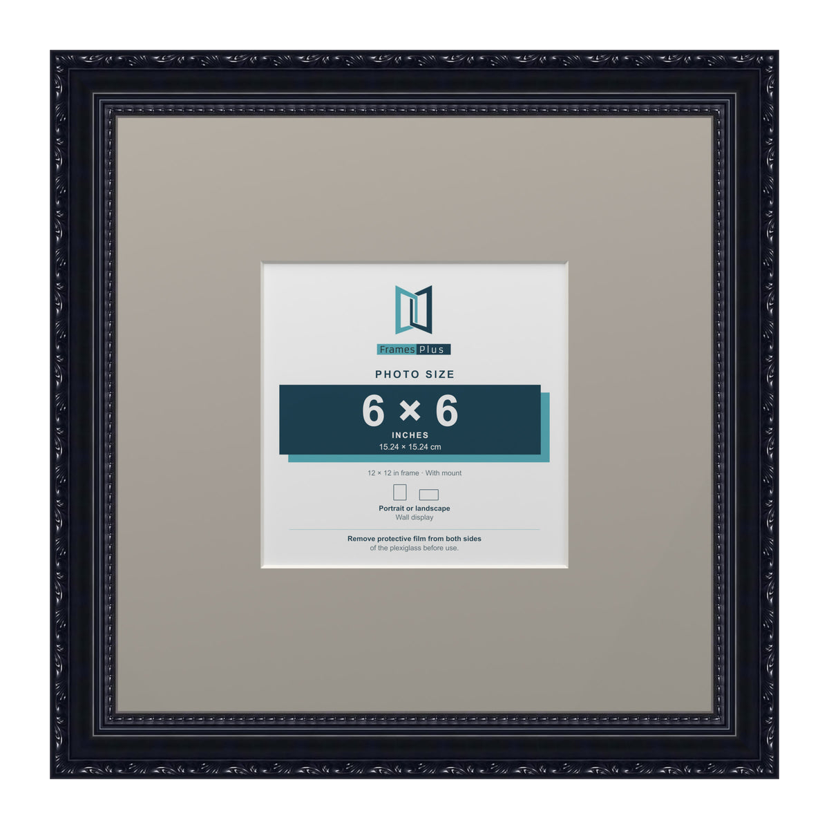 Louis Range Black Picture, Photo & Poster Frame with Dawn Grey Mount - 12x12" Frame for 6x6" Photo, Black