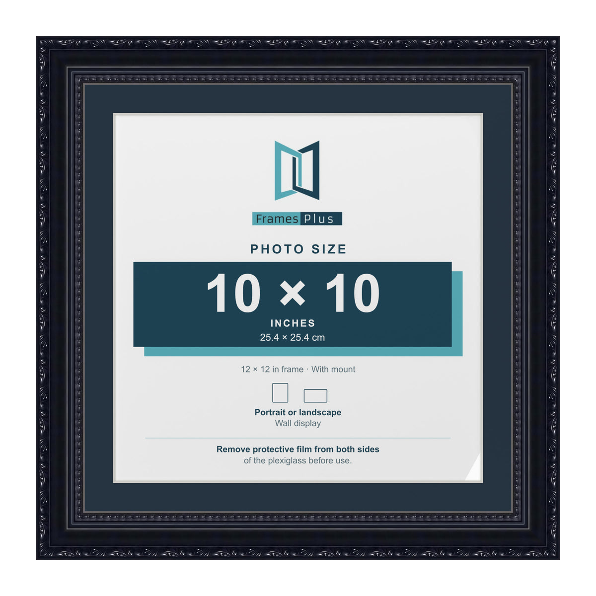 Louis Range Black Picture, Photo & Poster Frame with Pacific Blue Mount - 12x12" Frame for 10x10" Photo, Black