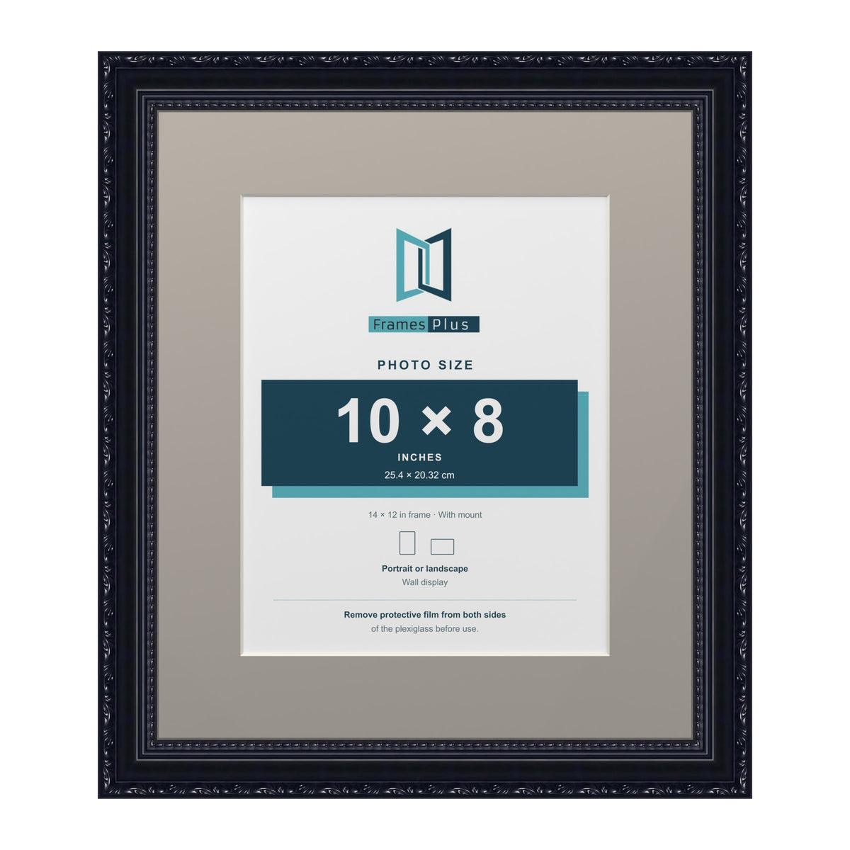 Louis Range Black Picture, Photo & Poster Frame with Dawn Grey Mount - 14x12" Frame for 10x8" Photo, Black
