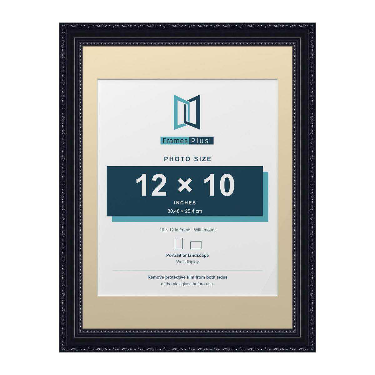 Louis Range Black Picture, Photo & Poster Frame with Ivory Mount - 16x12" Frame for 12x10" Photo, Black