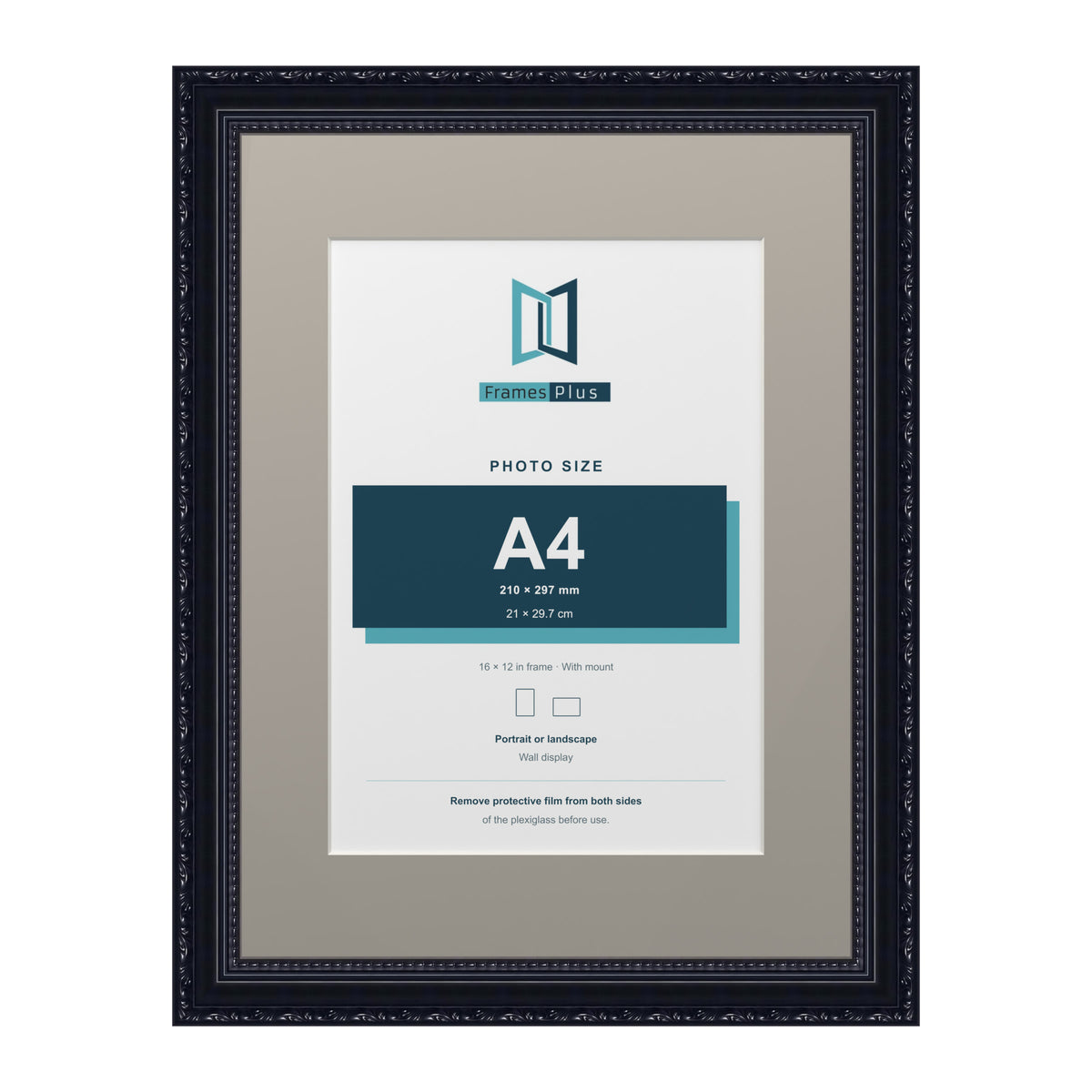 Louis Range Black Picture, Photo & Poster Frame with Dawn Grey Mount - 16x12" Frame for A4 Photo, Black