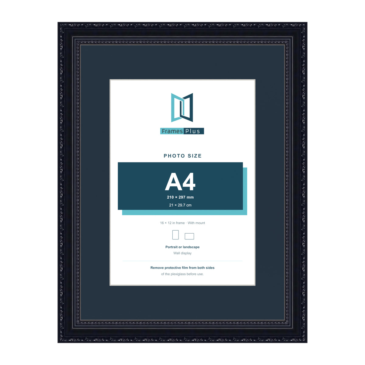 Louis Range Black Picture, Photo & Poster Frame with Pacific Blue Mount - 16x12" Frame for A4 Photo, Black