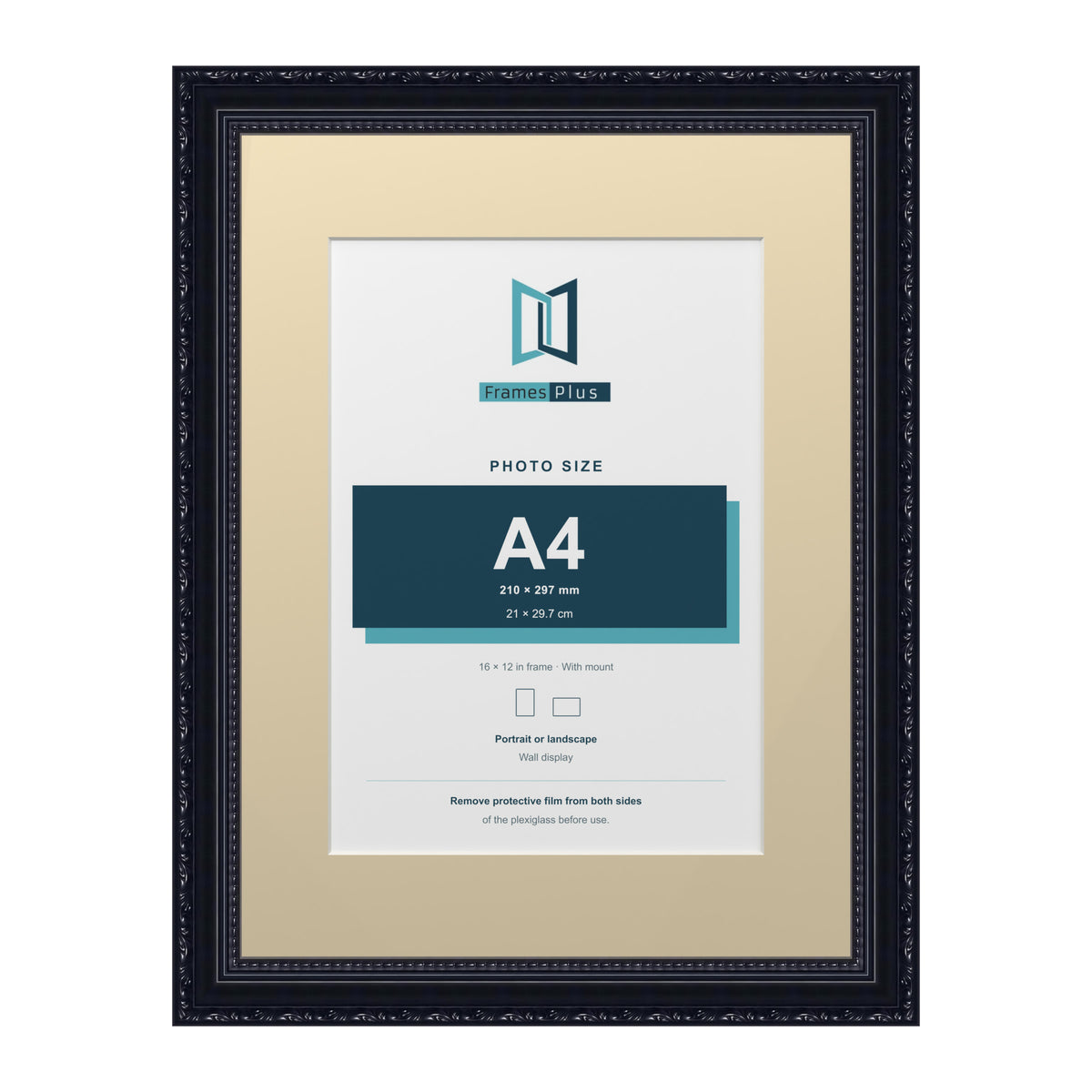 Louis Range Black Picture, Photo & Poster Frame with Ivory Mount - 16x12" Frame for A4 Photo, Black