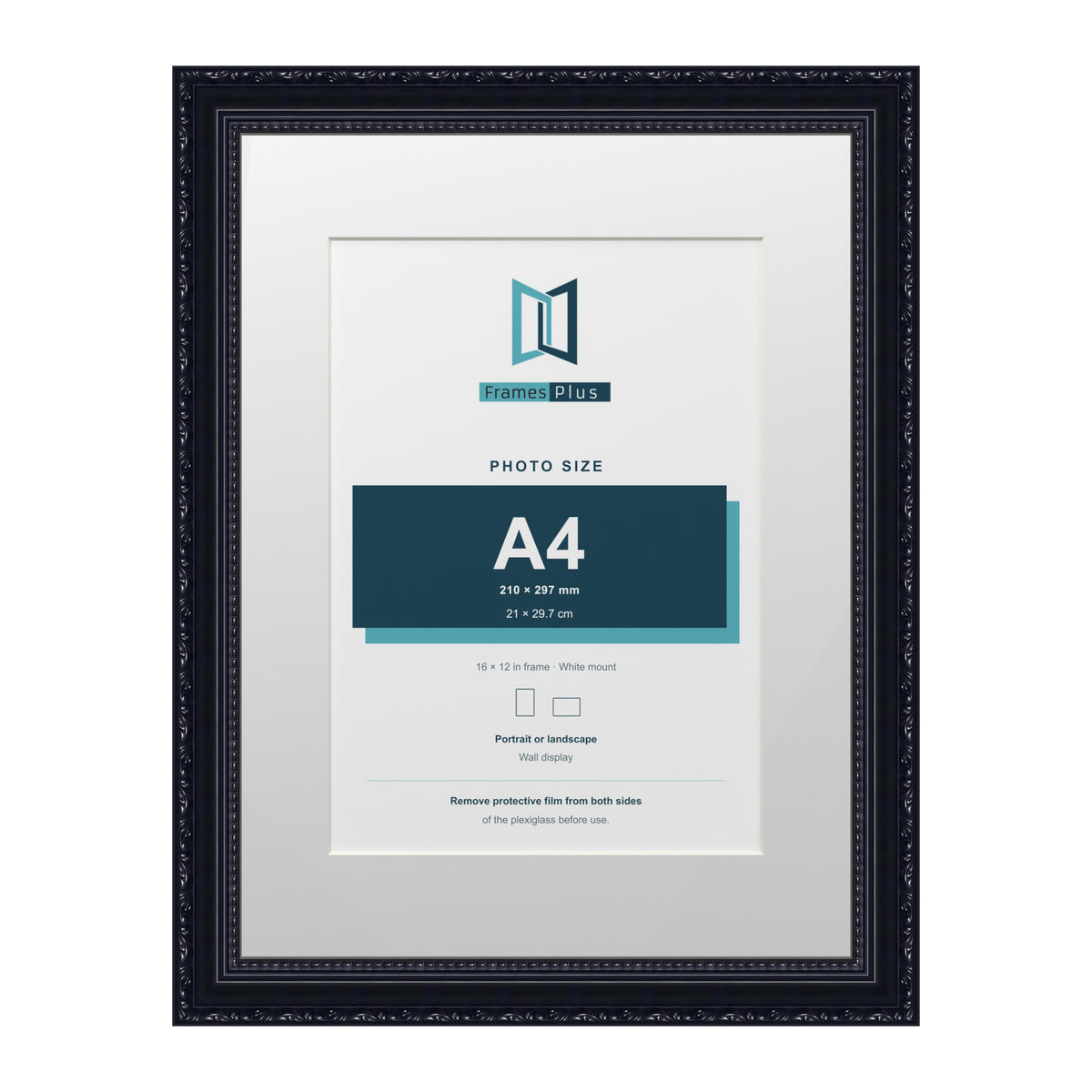Louis Range Black Picture, Photo & Poster Frame with White Mount - 16x12" Frame for A4 Photo, Black