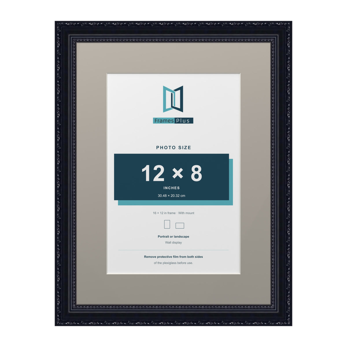 Louis Range Black Picture, Photo & Poster Frame with Dawn Grey Mount - 16x12" Frame for 12x8" Photo, Black