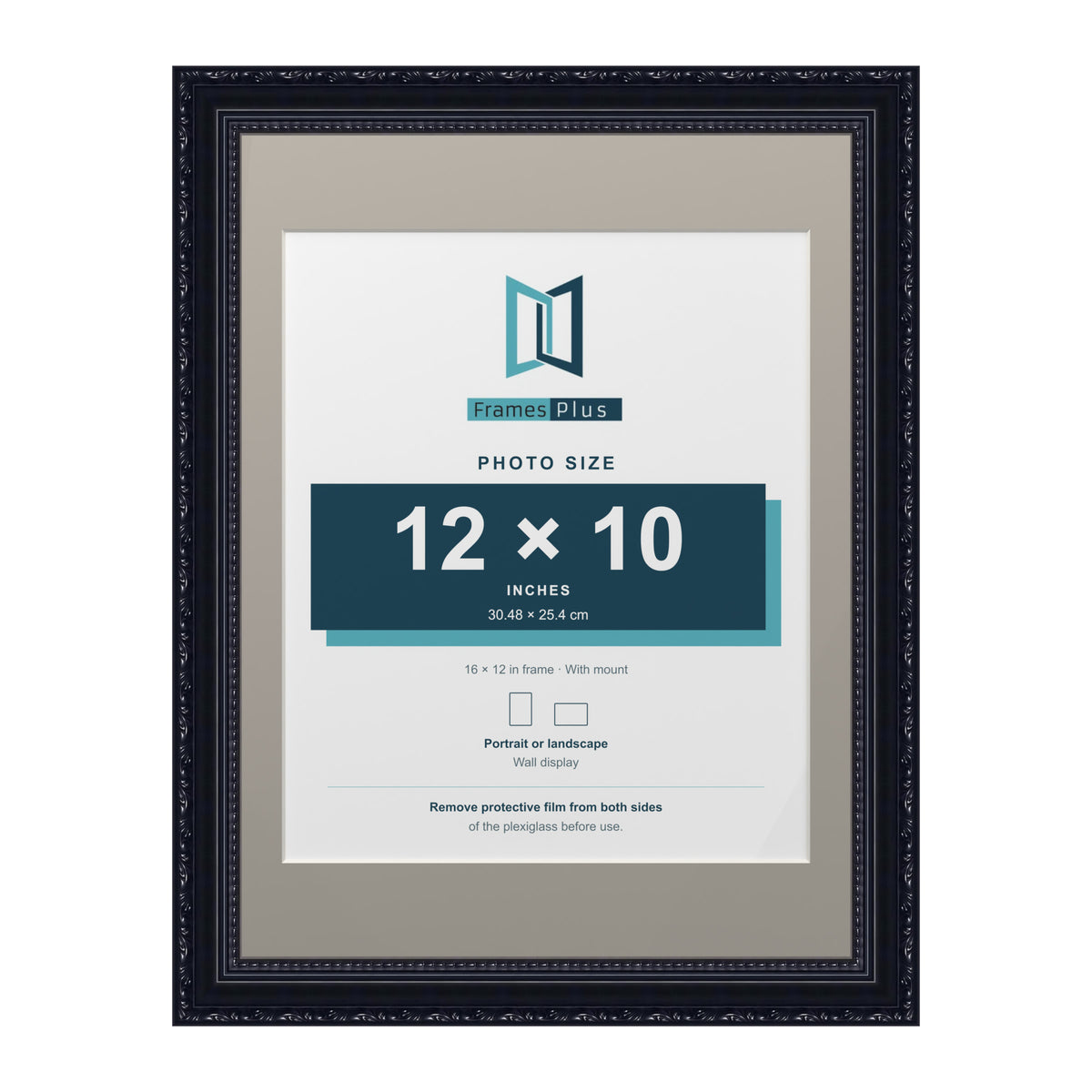 Louis Range Black Picture, Photo & Poster Frame with Dawn Grey Mount - 16x12" Frame for 12x10" Photo, Black