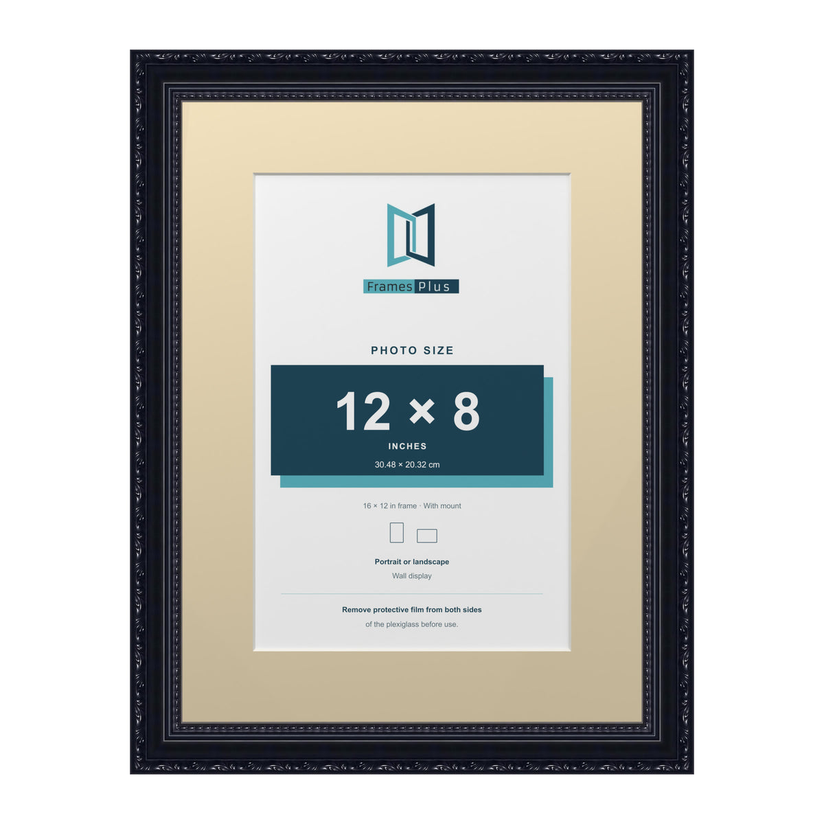 Louis Range Black Picture, Photo & Poster Frame with Ivory Mount - 16x12" Frame for 12x8" Photo, Black