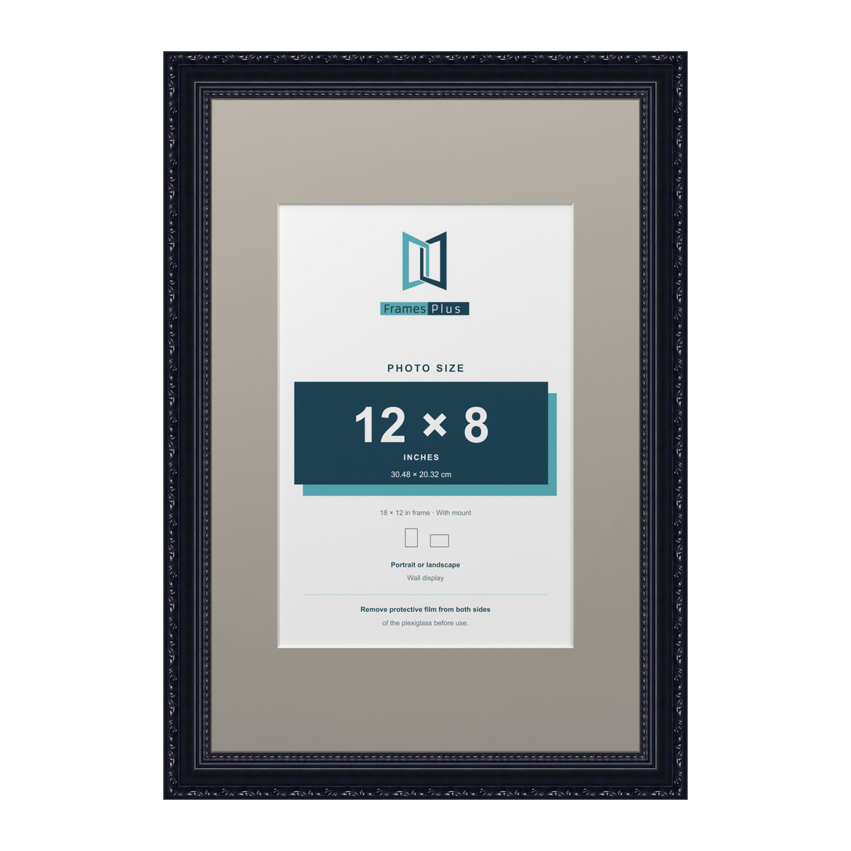 Louis Range Black Picture, Photo & Poster Frame with Dawn Grey Mount - 18x12" Frame for 12x8" Photo, Black