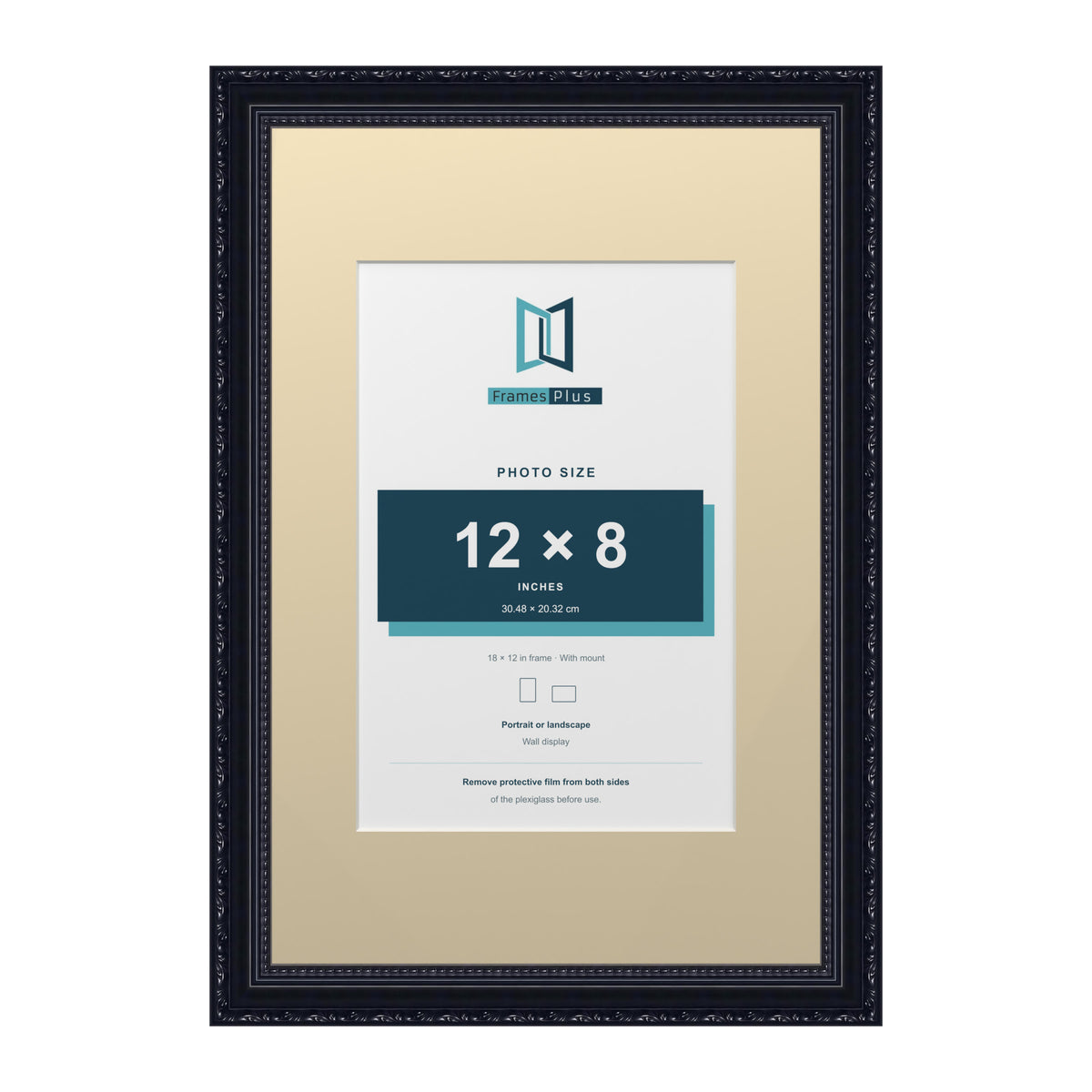 Louis Range Black Picture, Photo & Poster Frame with Ivory Mount - 18x12" Frame for 12x8" Photo, Black