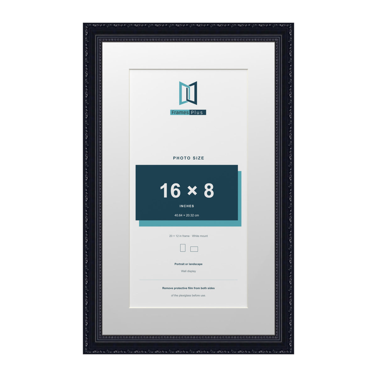 Louis Range Black Picture, Photo & Poster Frame with White Mount - 20x12" Frame for 16x8" Photo, Black