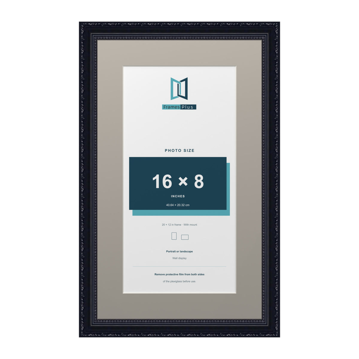 Louis Range Black Picture, Photo & Poster Frame with Dawn Grey Mount - 20x12" Frame for 16x8" Photo, Black
