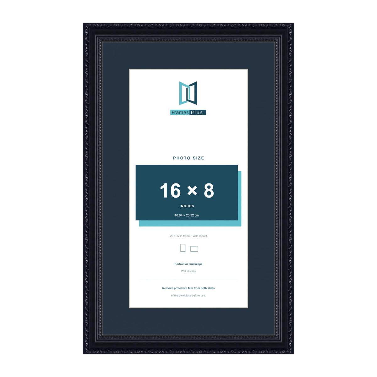 Louis Range Black Picture, Photo & Poster Frame with Pacific Blue Mount - 20x12" Frame for 16x8" Photo, Black