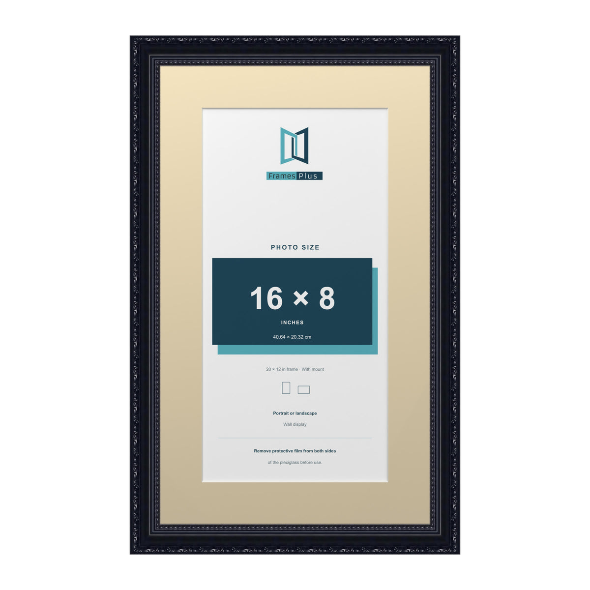 Louis Range Black Picture, Photo & Poster Frame with Ivory Mount - 20x12" Frame for 16x8" Photo, Black