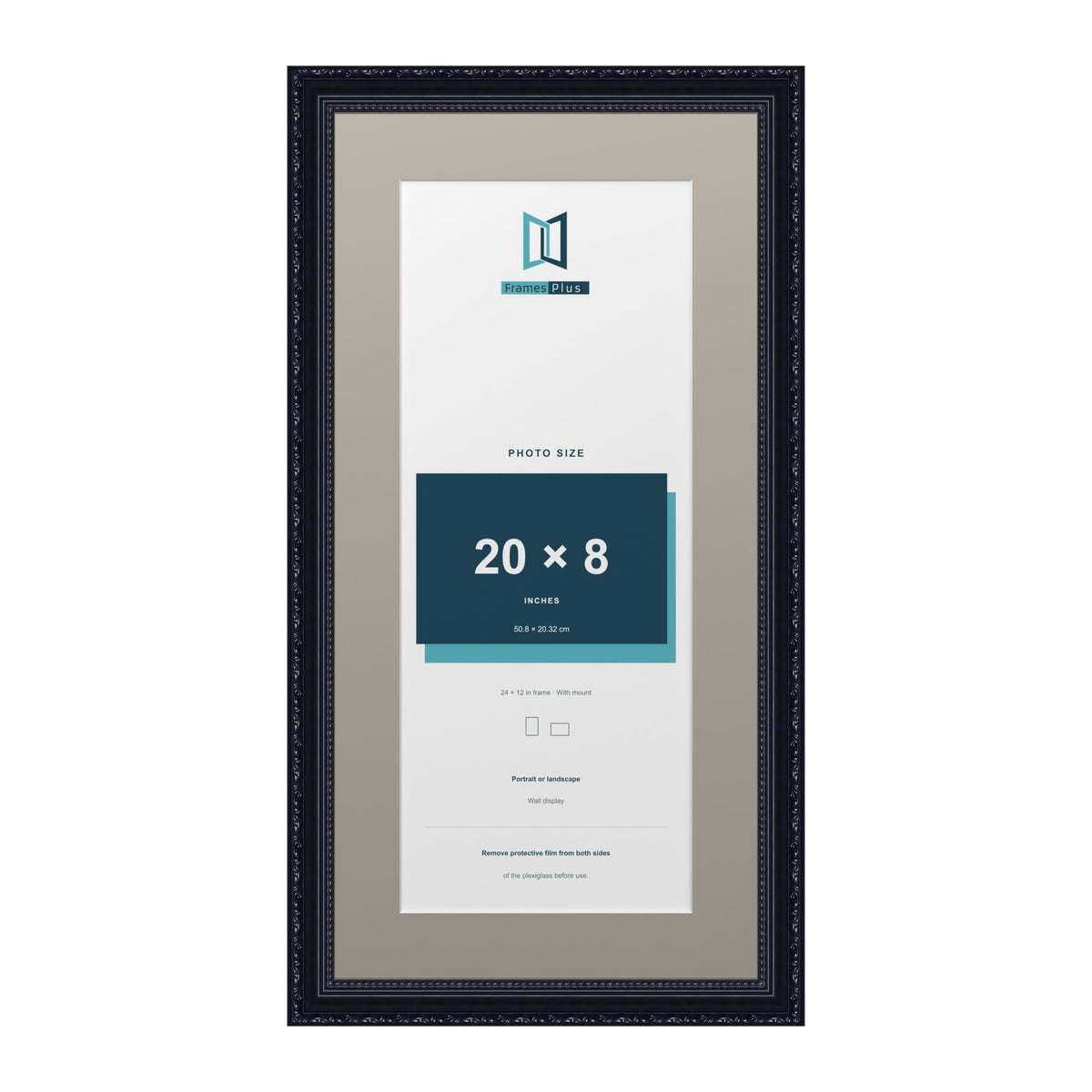 Louis Range Black Picture, Photo & Poster Frame with Dawn Grey Mount - 24x12" Frame for 20x8" Photo, Black