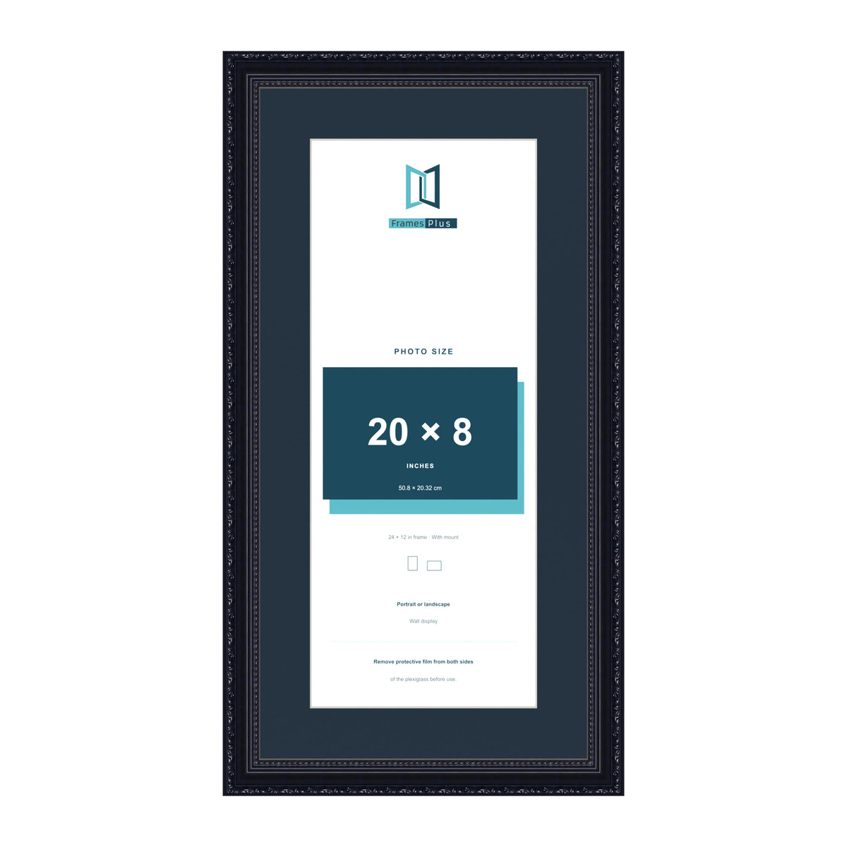 Louis Range Black Picture, Photo & Poster Frame with Pacific Blue Mount - 24x12" Frame for 20x8" Photo, Black