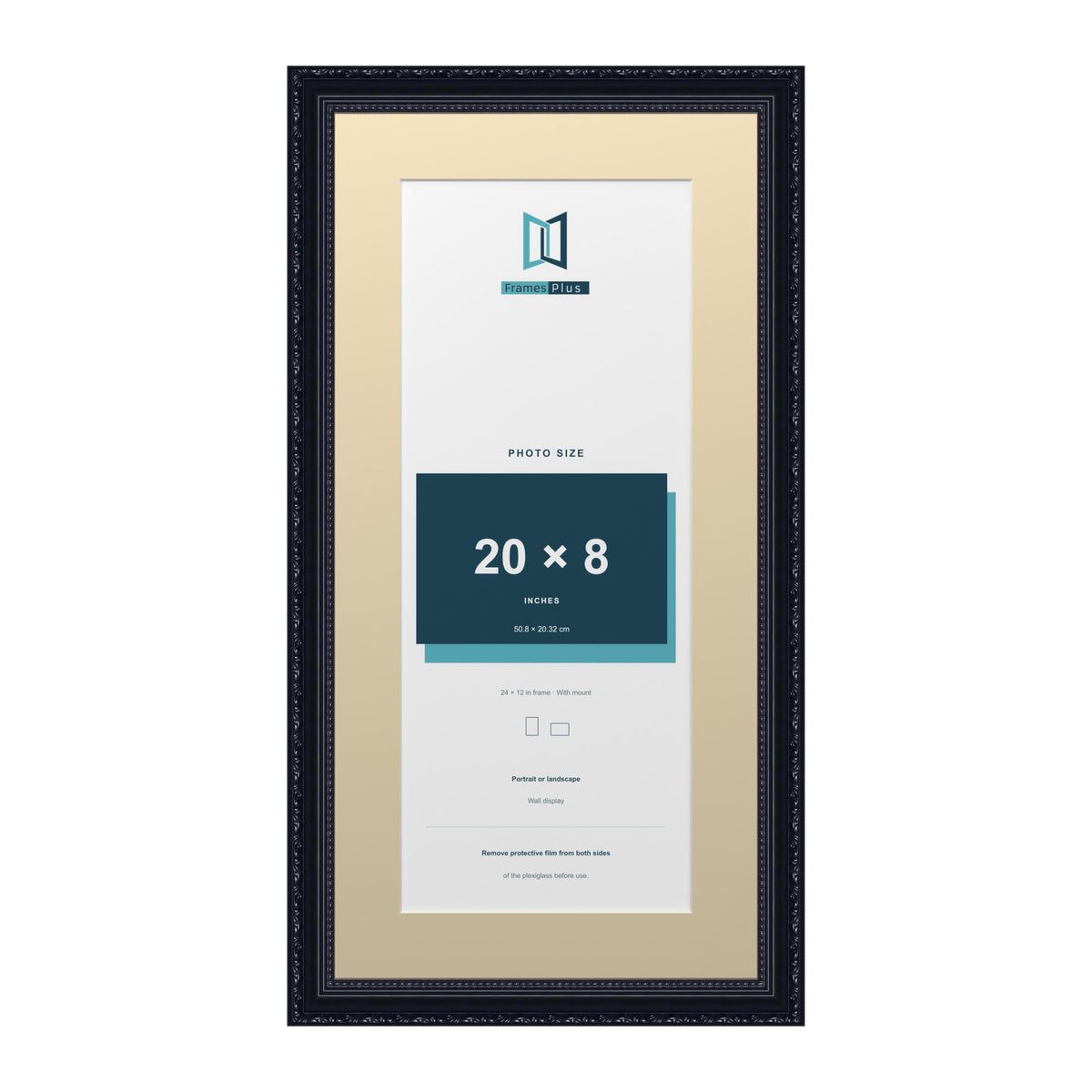 Louis Range Black Picture, Photo & Poster Frame with Ivory Mount - 24x12" Frame for 20x8" Photo, Black