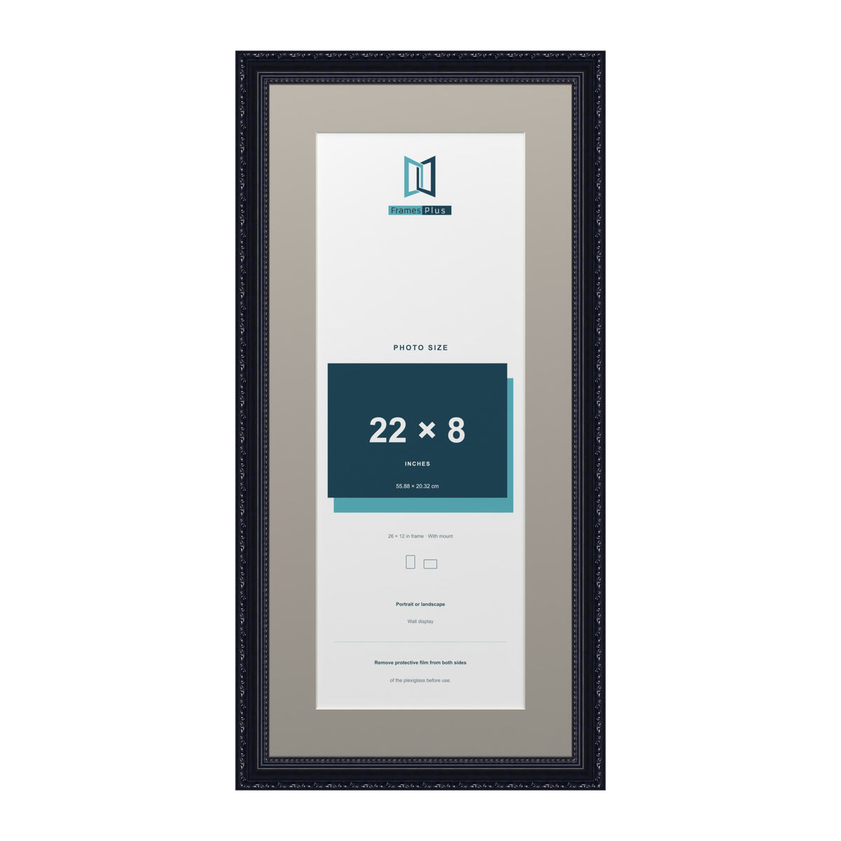 Louis Range Black Picture, Photo & Poster Frame with Dawn Grey Mount - 26x12" Frame for 22x8" Photo, Black