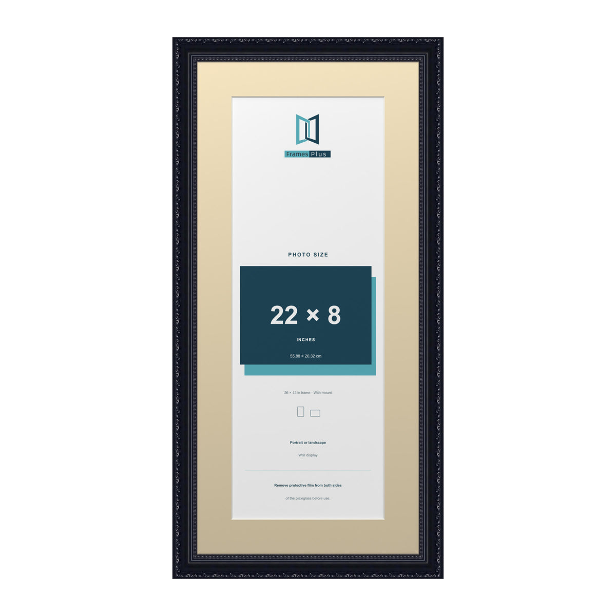 Louis Range Black Picture, Photo & Poster Frame with Ivory Mount - 26x12" Frame for 22x8" Photo, Black