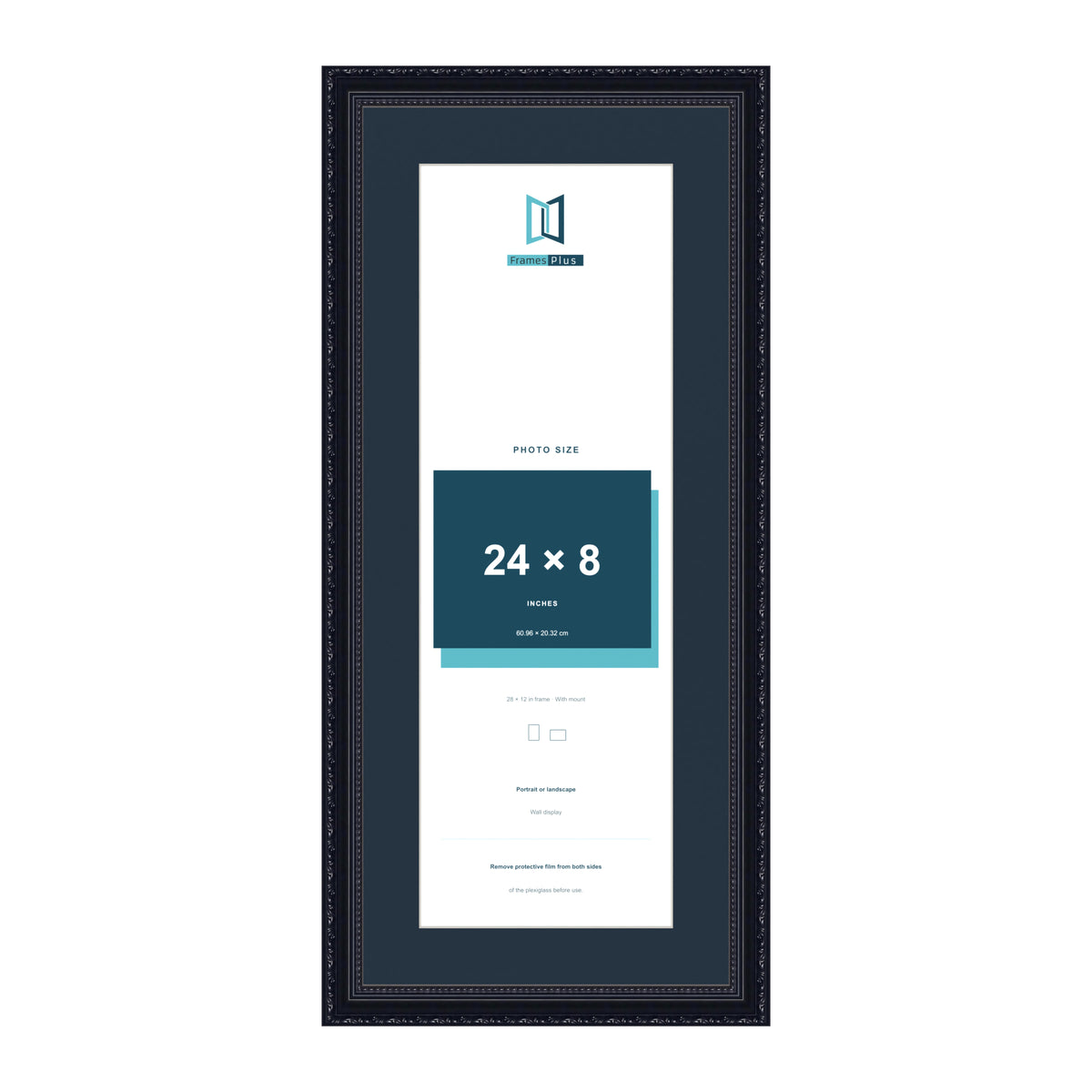 Louis Range Black Picture, Photo & Poster Frame with Pacific Blue Mount - 28x12" Frame for 24x8" Photo, Black
