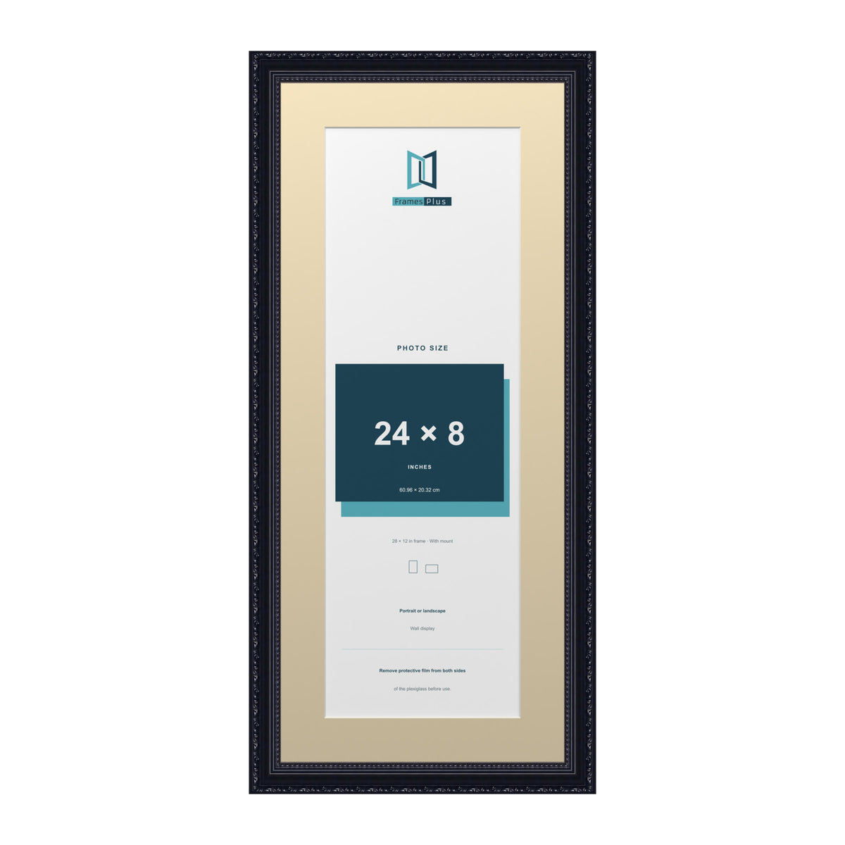 Louis Range Black Picture, Photo & Poster Frame with Ivory Mount - 28x12" Frame for 24x8" Photo, Black