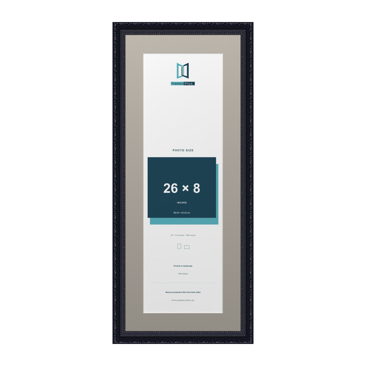 Louis Range Black Picture, Photo & Poster Frame with Dawn Grey Mount - 30x12" Frame for 26x8" Photo, Black