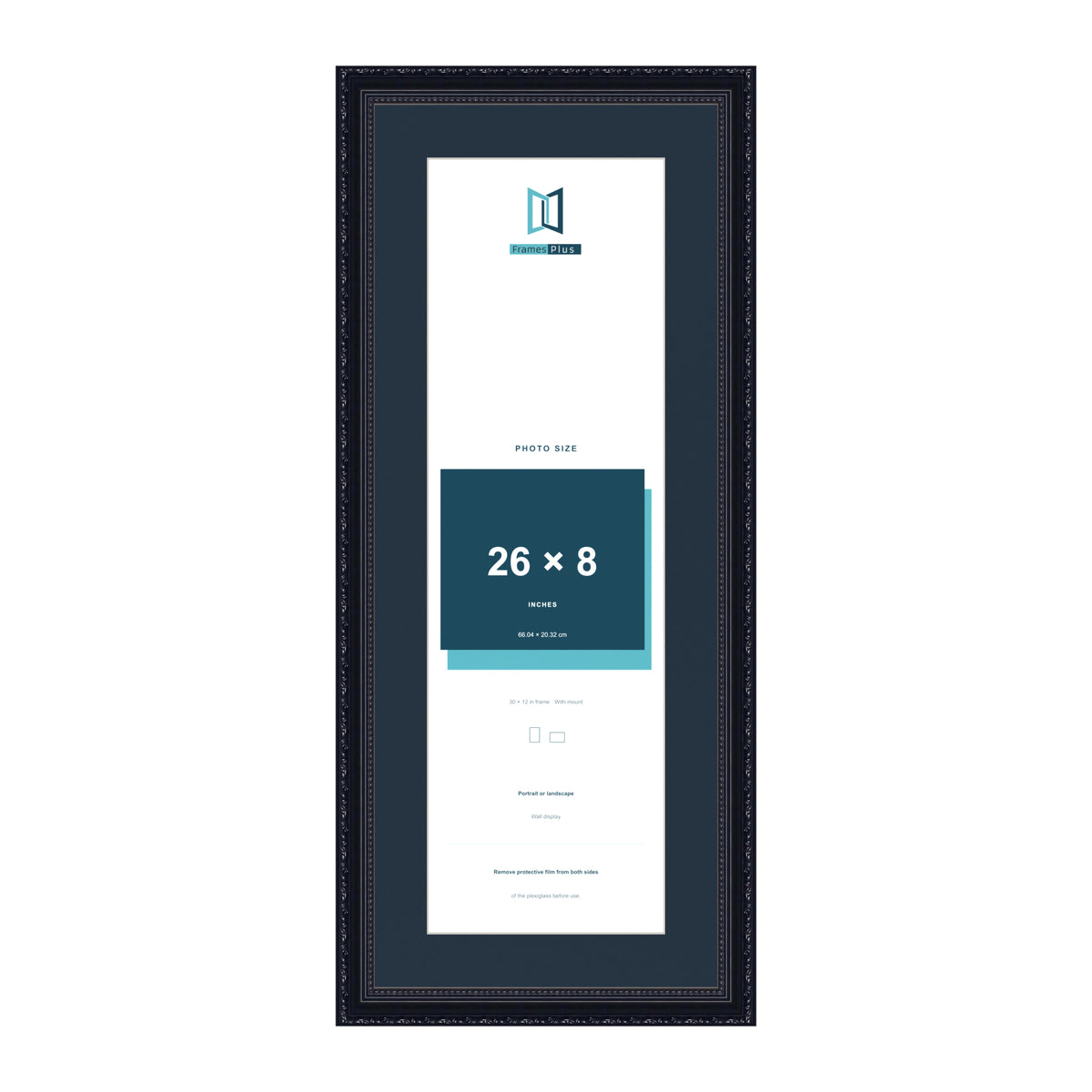 Louis Range Black Picture, Photo & Poster Frame with Pacific Blue Mount - 30x12" Frame for 26x8" Photo, Black