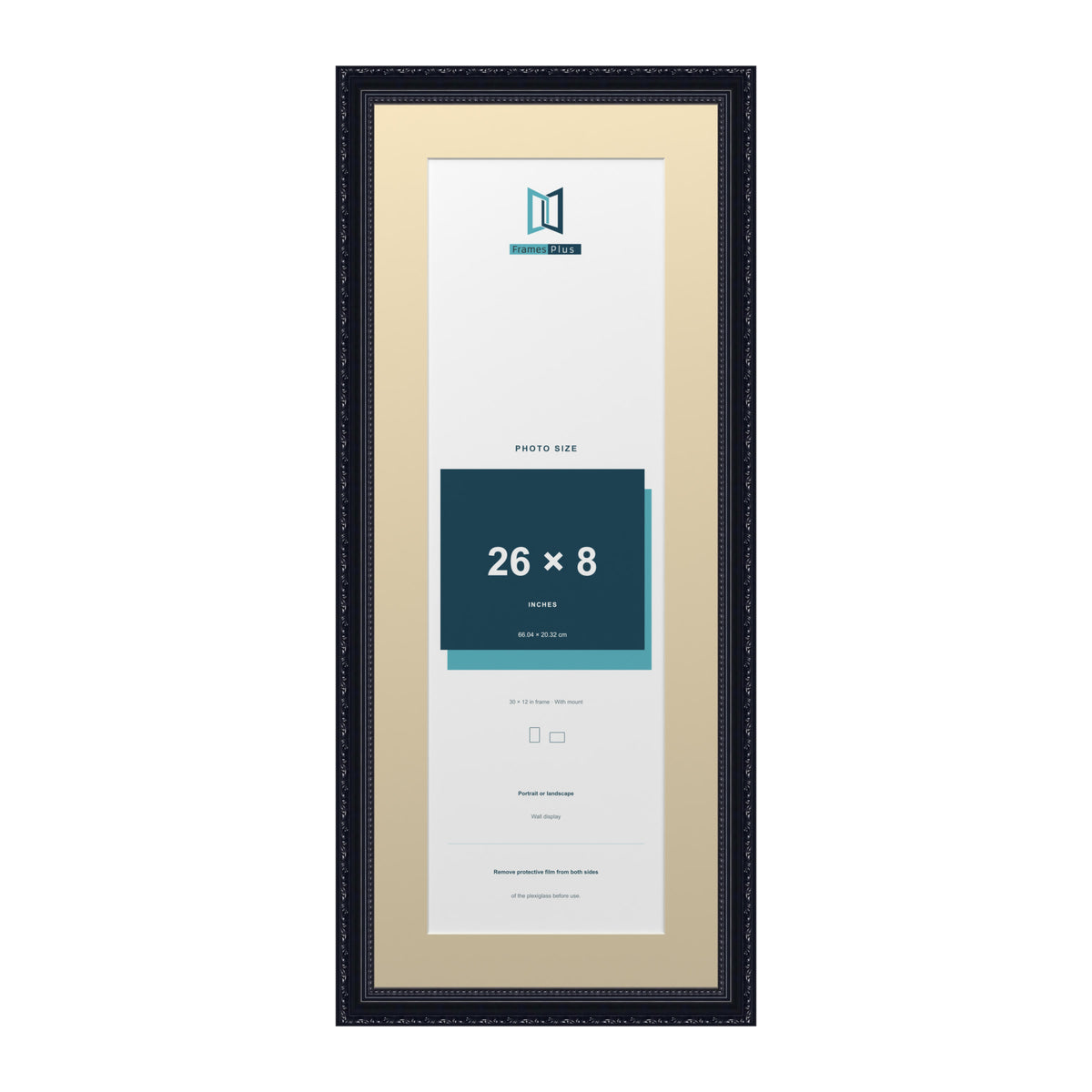 Louis Range Black Picture, Photo & Poster Frame with Ivory Mount - 30x12" Frame for 26x8" Photo, Black