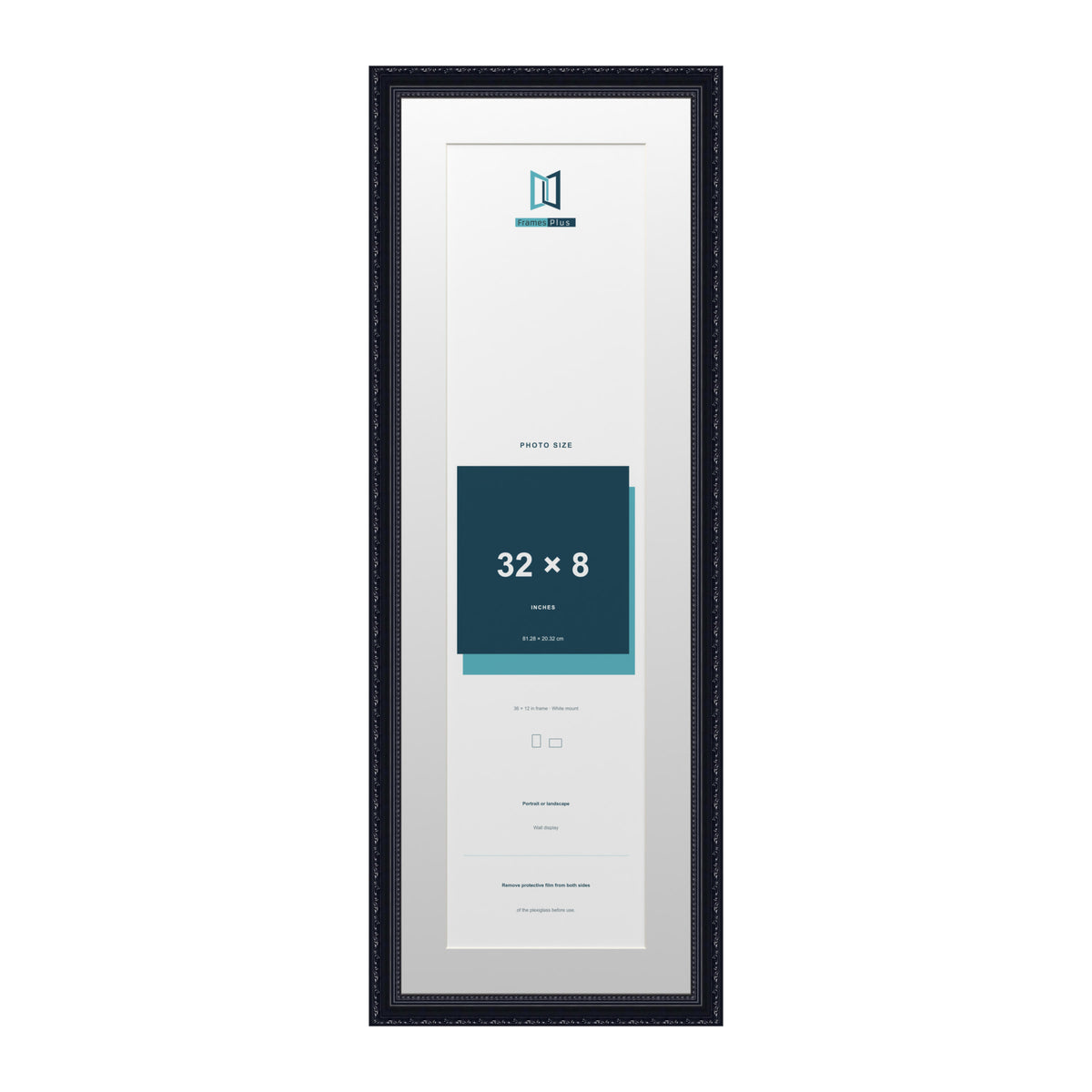 Louis Range Black Picture, Photo & Poster Frame with White Mount - 36x12" Frame for 32x8" Photo, Black