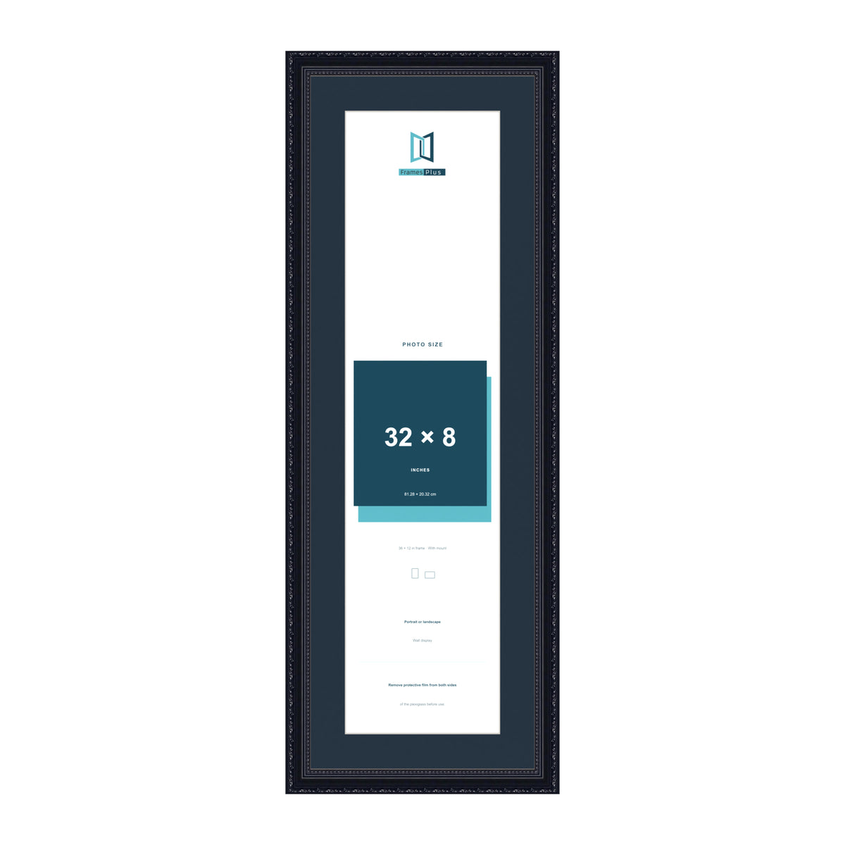 Louis Range Black Picture, Photo & Poster Frame with Pacific Blue Mount - 36x12" Frame for 32x8" Photo, Black