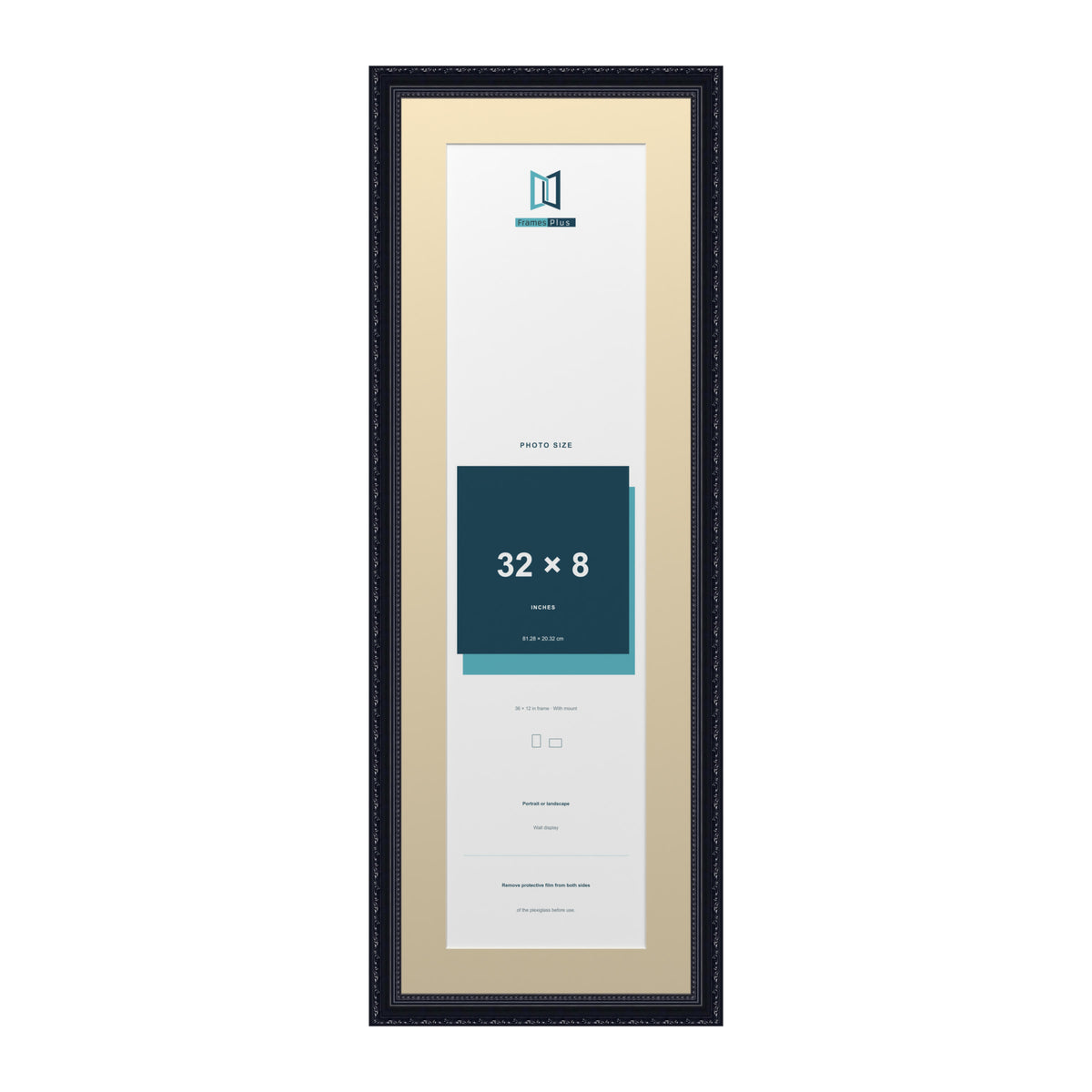 Louis Range Black Picture, Photo & Poster Frame with Ivory Mount - 36x12" Frame for 32x8" Photo, Black
