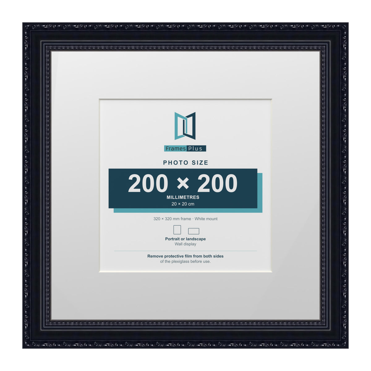 Louis Range Black Picture, Photo & Poster Frame with White Mount - 32x32cm Frame for 20x20cm Photo, Black