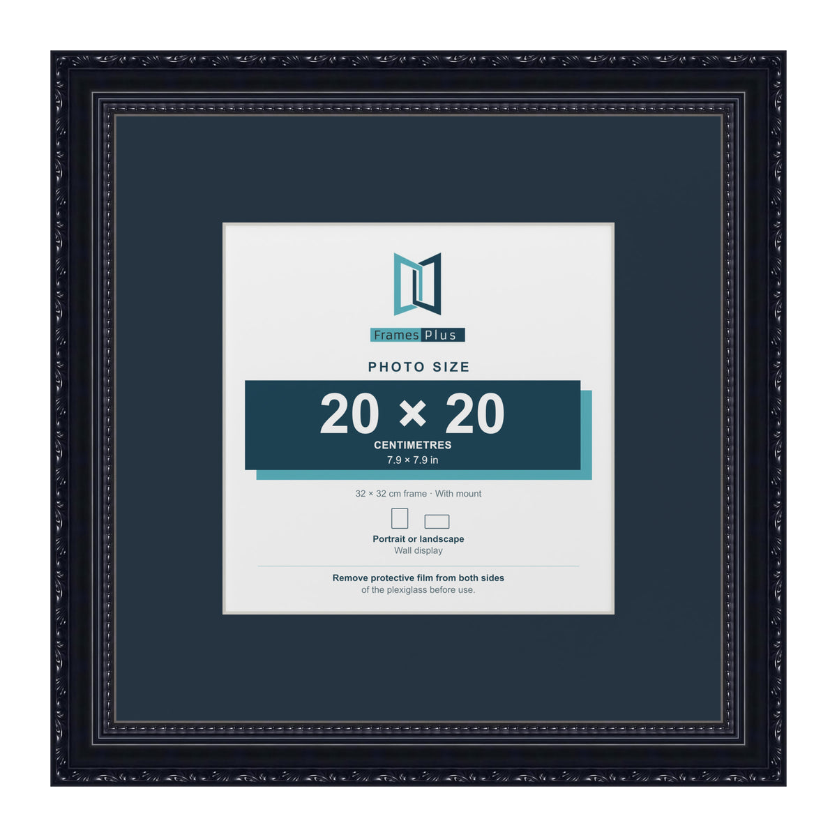 Louis Range Black Picture, Photo & Poster Frame with Pacific Blue Mount - 32x32cm Frame for 20x20cm Photo, Black
