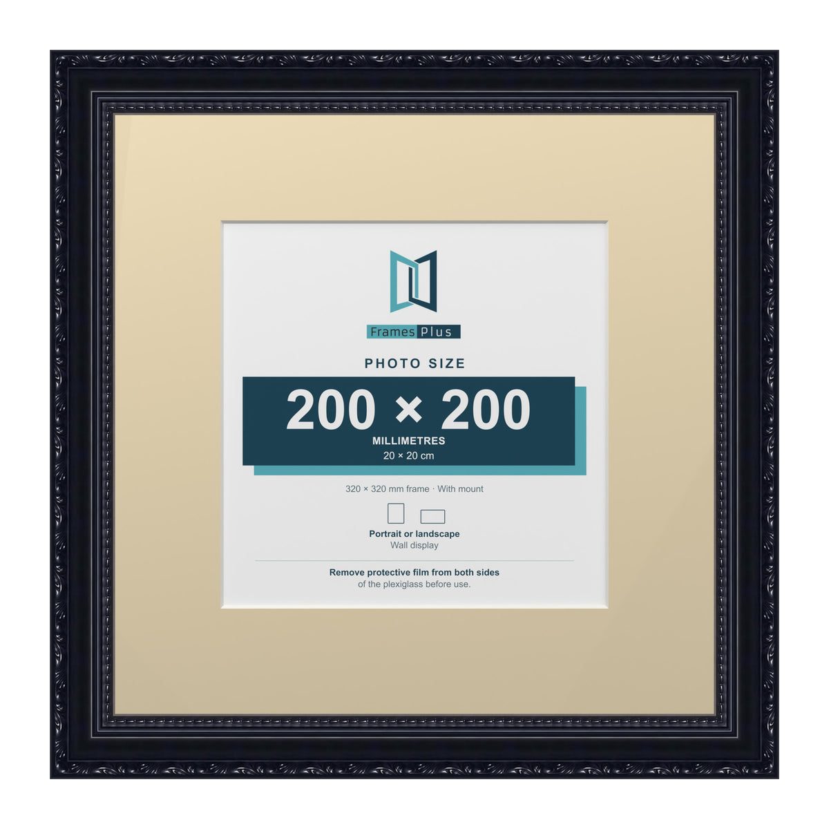 Louis Range Black Picture, Photo & Poster Frame with Ivory Mount - 32x32cm Frame for 20x20cm Photo, Black