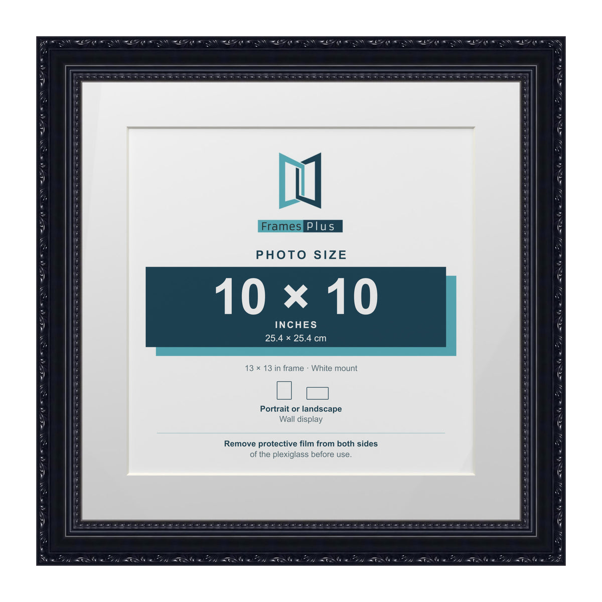 Louis Range Black Picture, Photo & Poster Frame with White Mount - 13x13" Frame for 10x10" Photo, Black