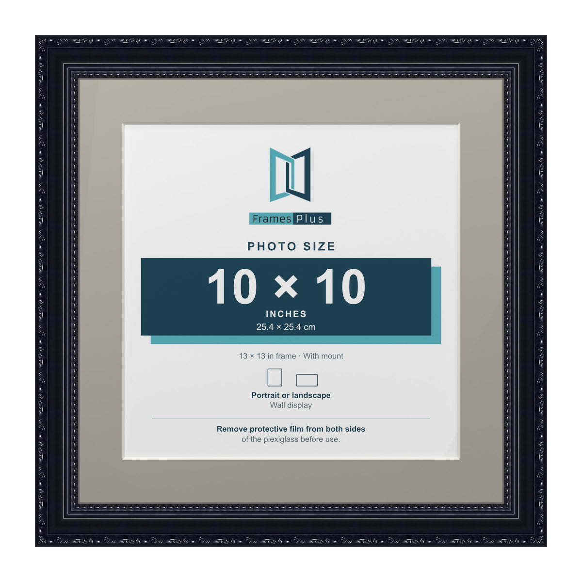 Louis Range Black Picture, Photo & Poster Frame with Dawn Grey Mount - 13x13" Frame for 10x10" Photo, Black