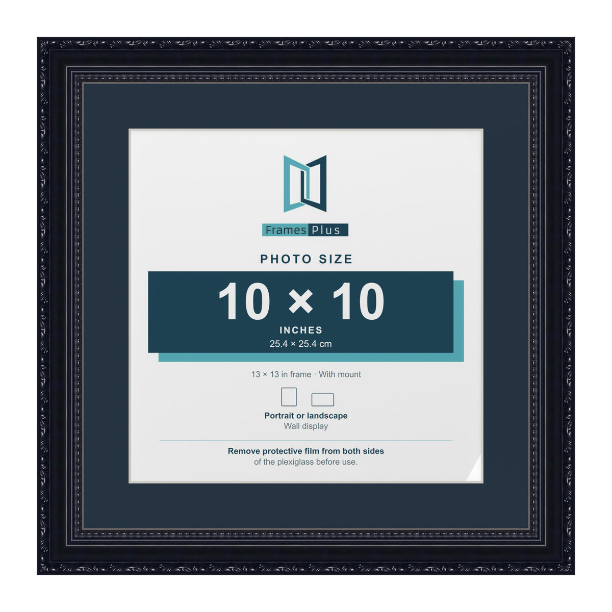 Louis Range Black Picture, Photo & Poster Frame with Pacific Blue Mount - 13x13" Frame for 10x10" Photo, Black