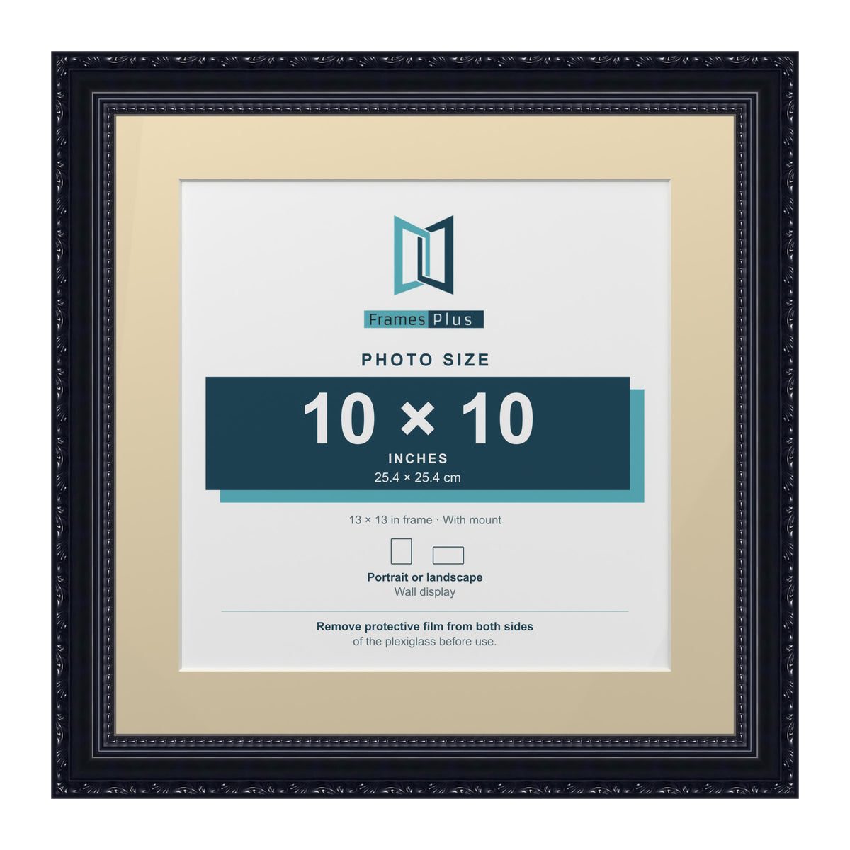 Louis Range Black Picture, Photo & Poster Frame with Ivory Mount - 13x13" Frame for 10x10" Photo, Black