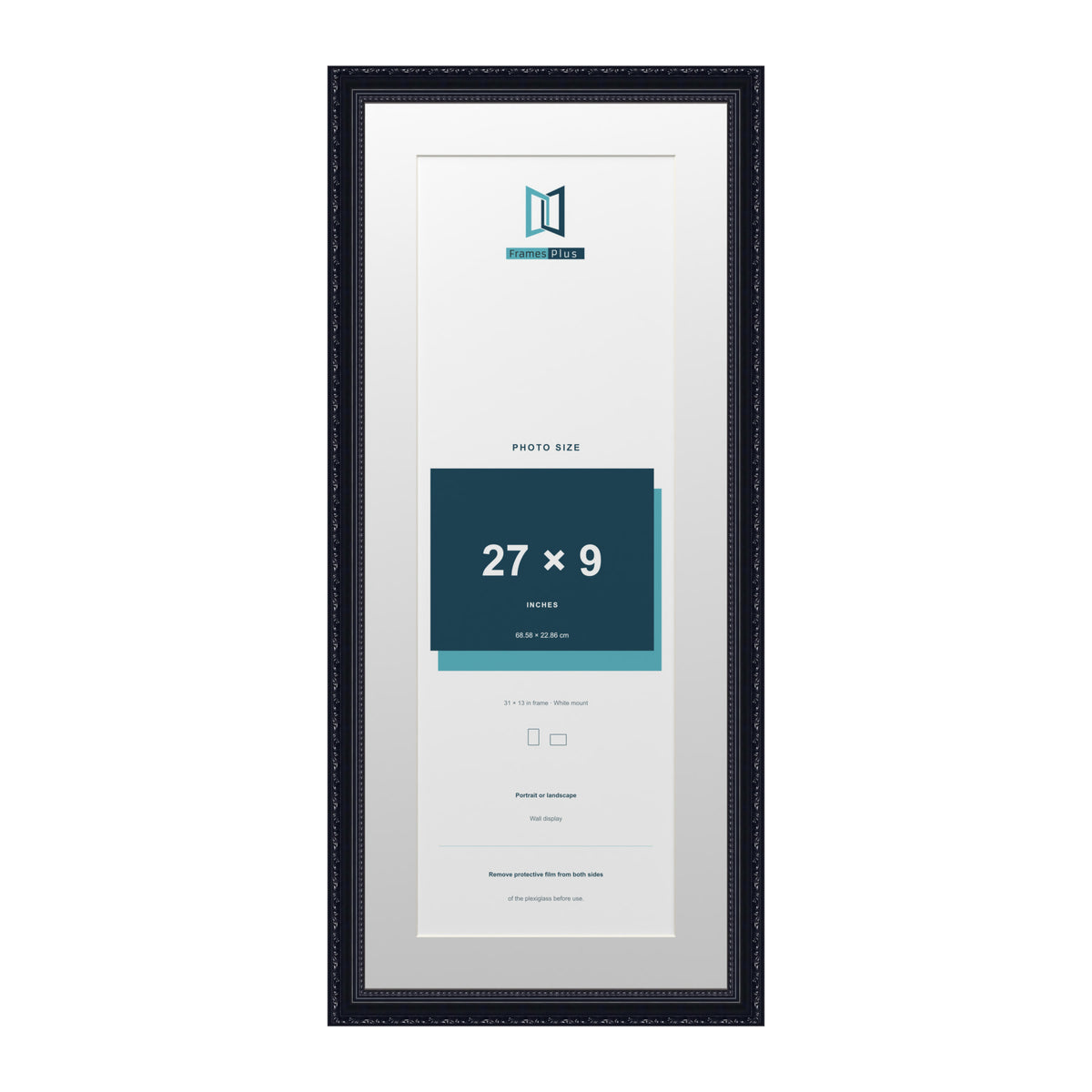 Louis Range Black Picture, Photo & Poster Frame with White Mount - 31x13" Frame for 27x9" Photo, Black