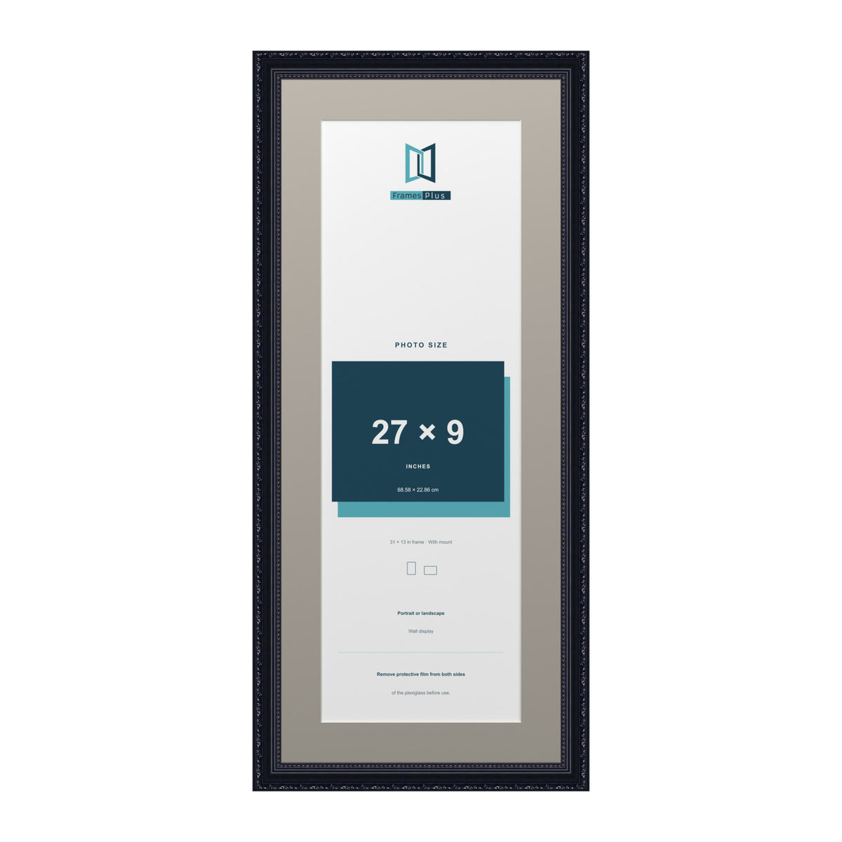 Louis Range Black Picture, Photo & Poster Frame with Dawn Grey Mount - 31x13" Frame for 27x9" Photo, Black