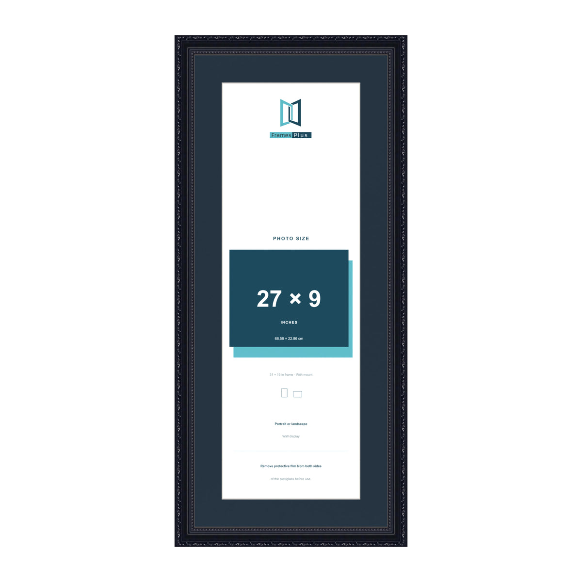 Louis Range Black Picture, Photo & Poster Frame with Pacific Blue Mount - 31x13" Frame for 27x9" Photo, Black