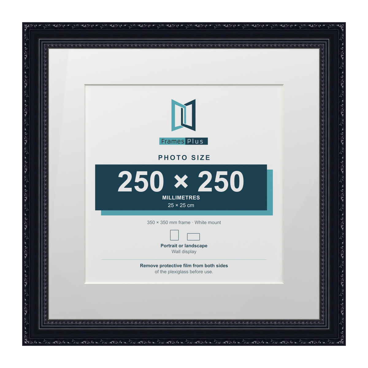 Louis Range Black Picture, Photo & Poster Frame with White Mount - 35x35cm Frame for 25x25cm Photo, Black