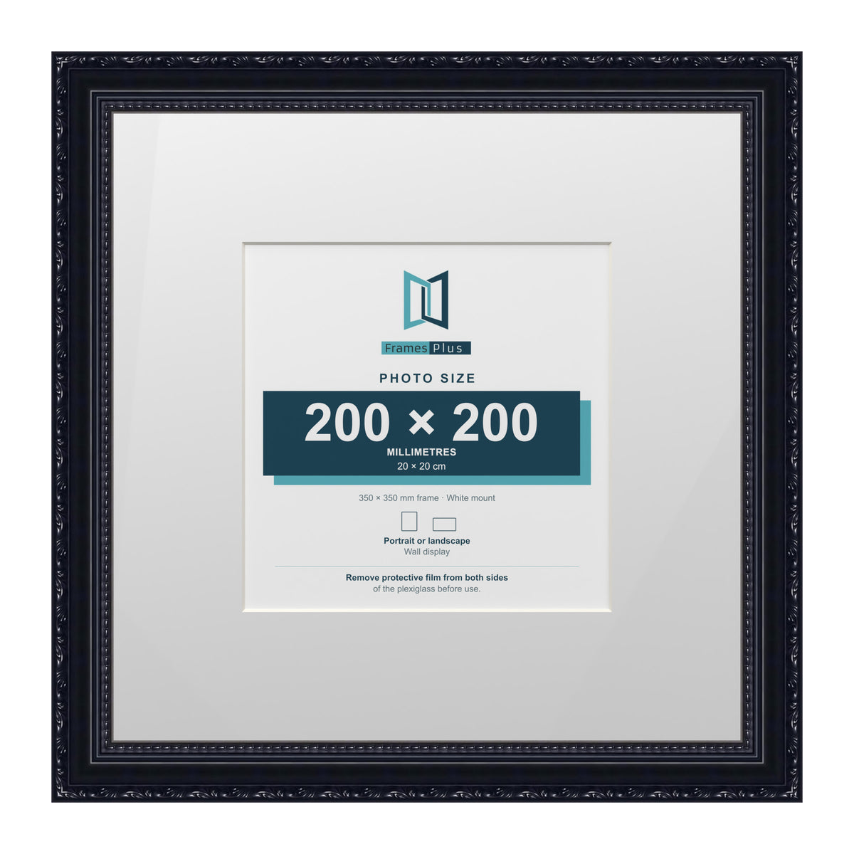 Louis Range Black Picture, Photo & Poster Frame with White Mount - 35x35cm Frame for 20x20cm Photo, Black