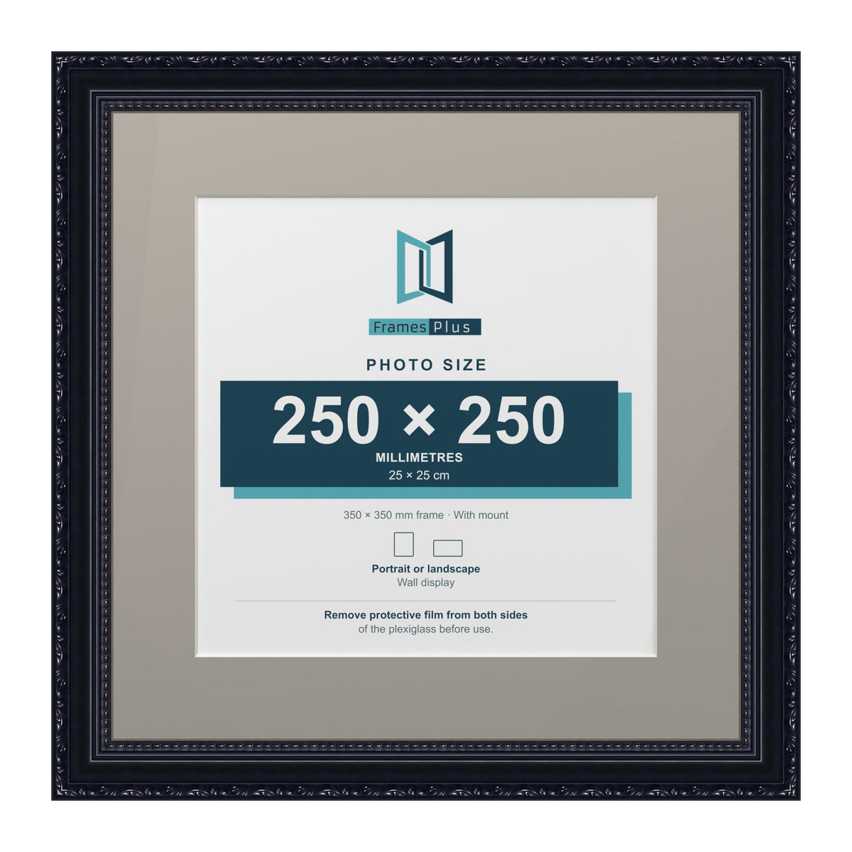 Louis Range Black Picture, Photo & Poster Frame with Dawn Grey Mount - 35x35cm Frame for 25x25cm Photo, Black