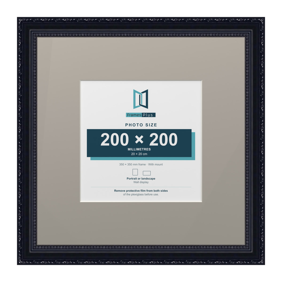 Louis Range Black Picture, Photo & Poster Frame with Dawn Grey Mount - 35x35cm Frame for 20x20cm Photo, Black