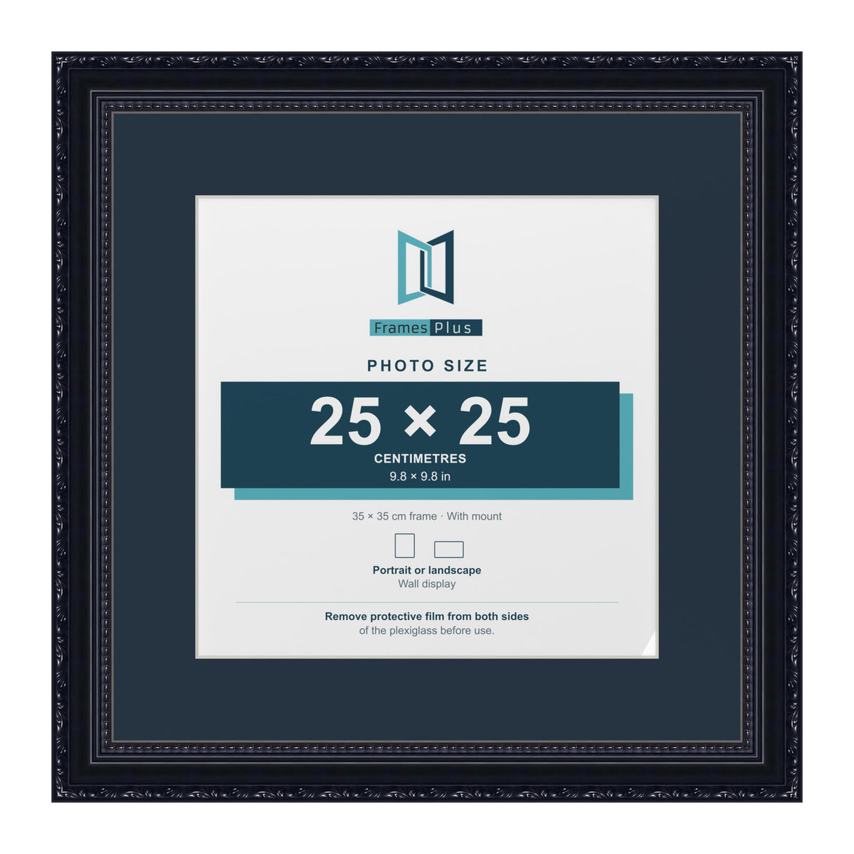 Louis Range Black Picture, Photo & Poster Frame with Pacific Blue Mount - 35x35cm Frame for 25x25cm Photo, Black